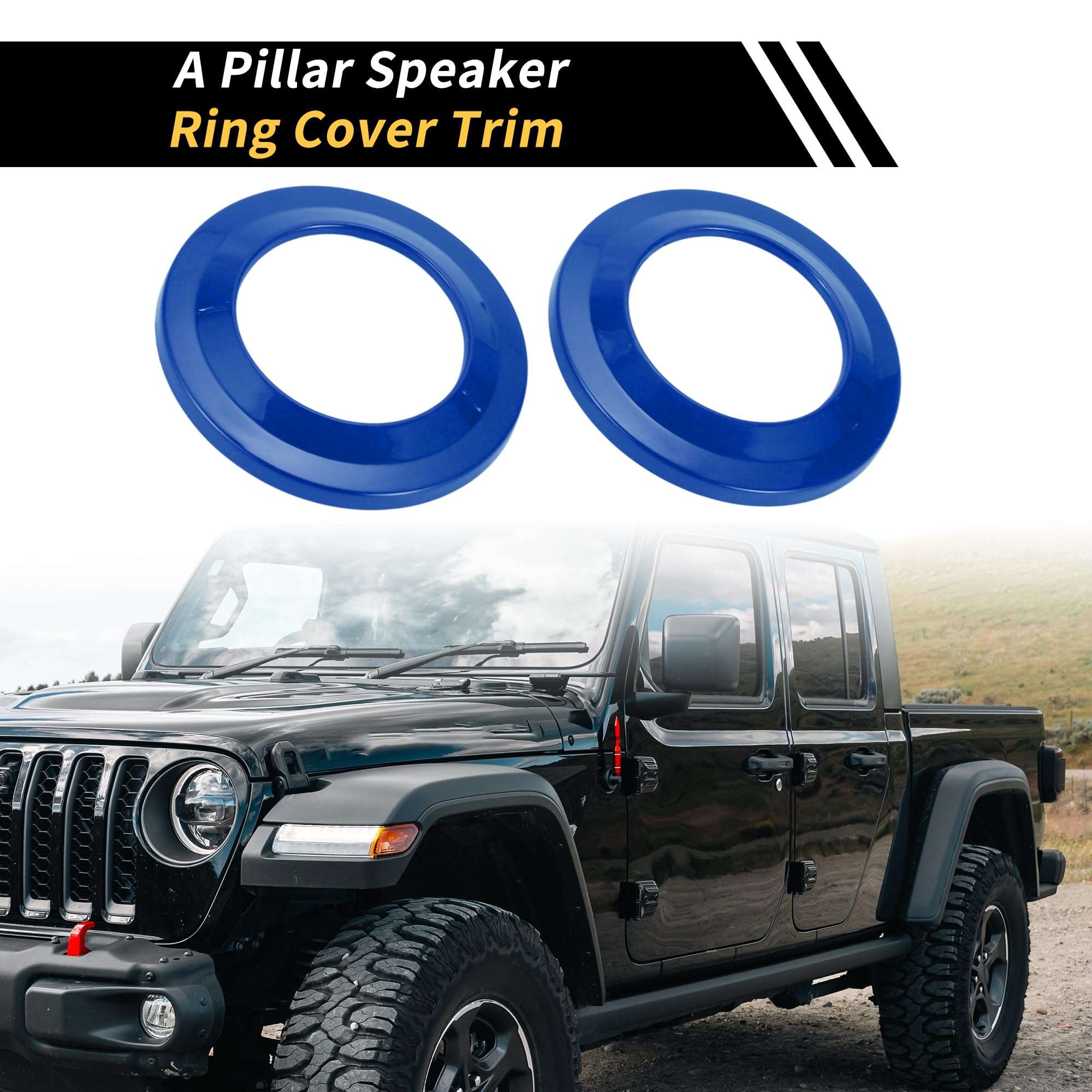 REPAIROCK 2 Pcs A Pillar Speaker Ring Cover Trim for Jeep Wrangler JK 2007-2014 Window A Pillar Front Horn Speaker Cover Stereo Audio Frame Trims ABS Blue 4