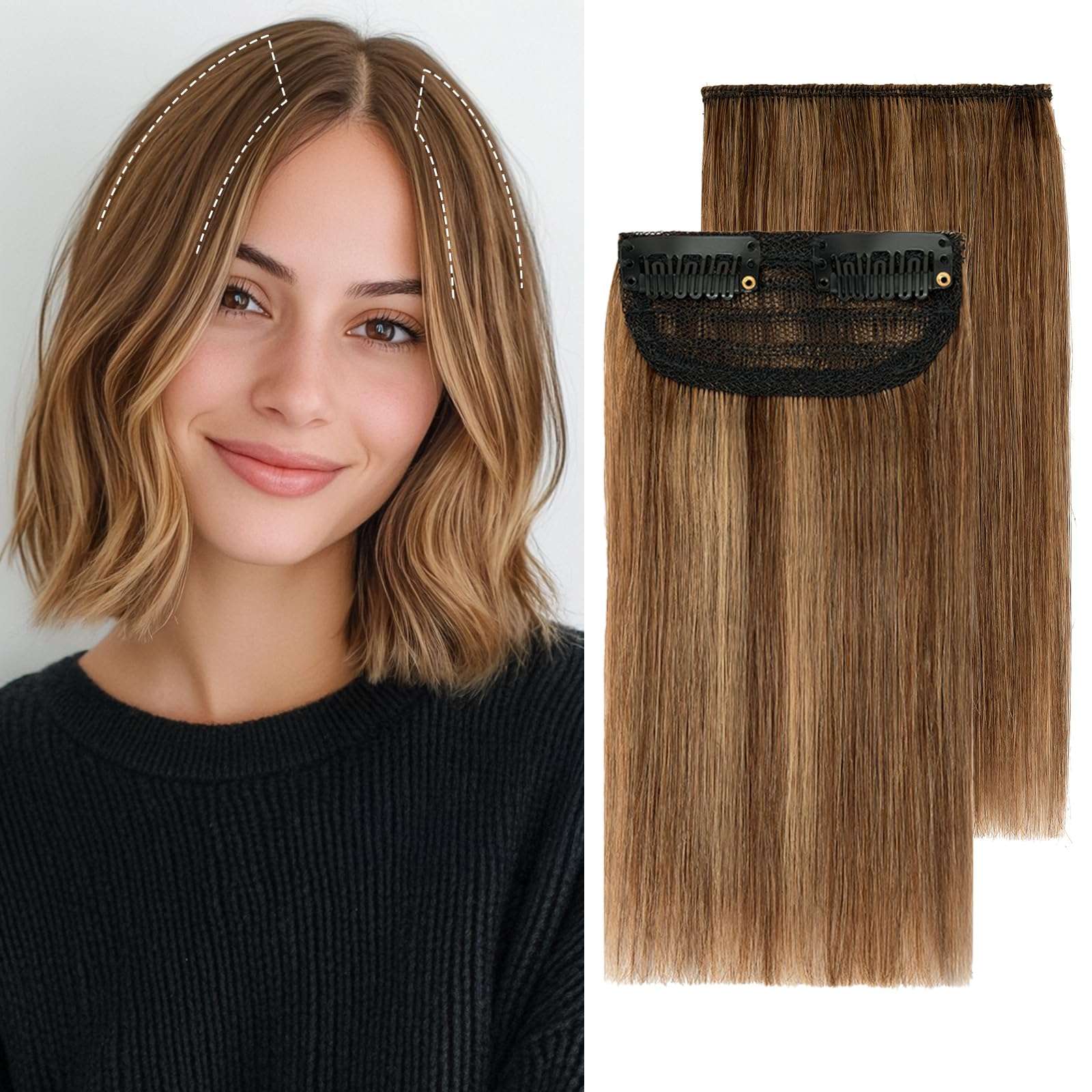 S-noilite Clip in Hair Extensions for Short Hair - 100% Real Human Hairpieces With 2 Clips, Balayage for Women With Thinning Hair, Add Volume 30g 10Inch-Medium Brown/Dark Blonde 1