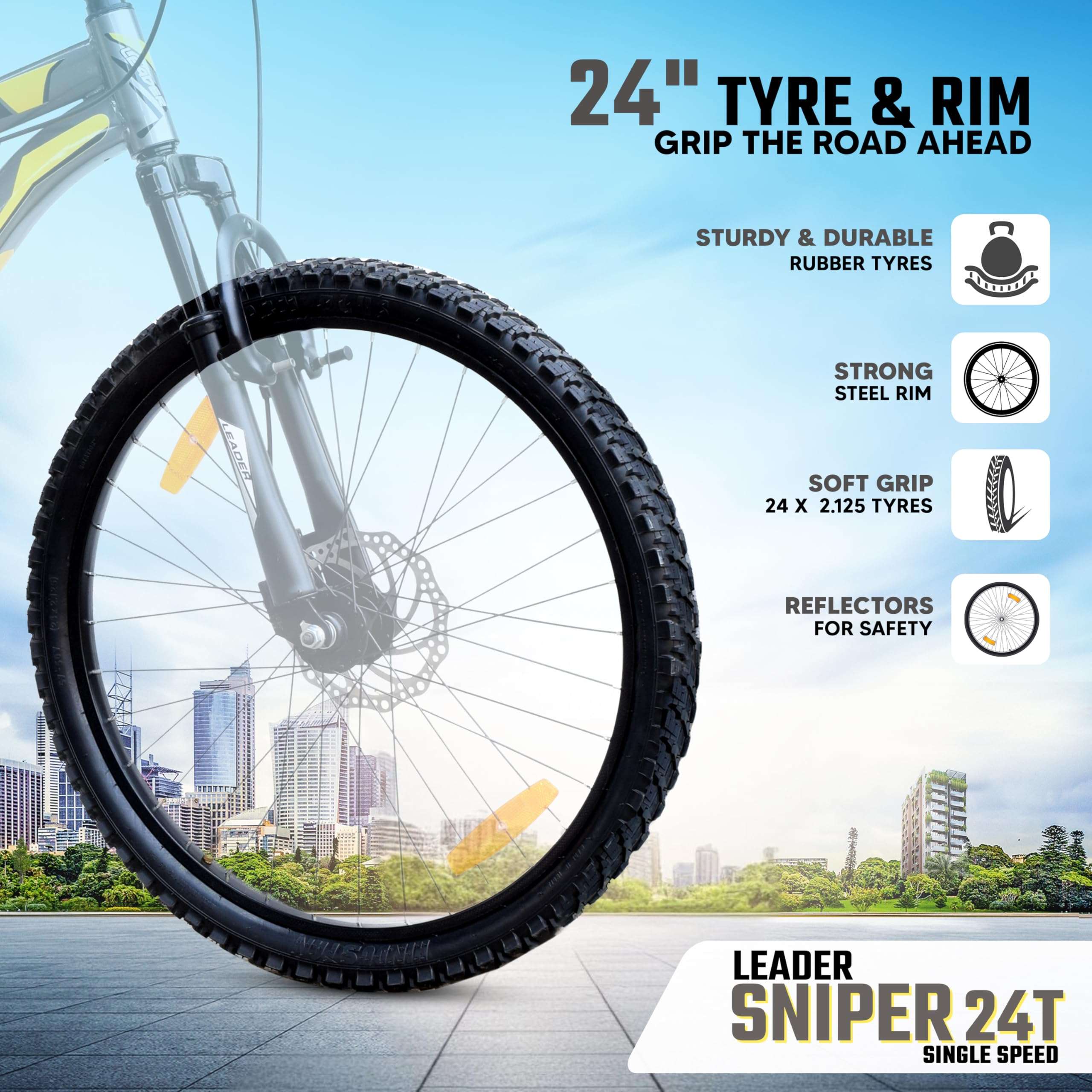 Leader Women Sniper MTB 24T Mountain Bicycle - Single Speed - Ideal for 9-14 Years Age, Grey, Rigid, 16 Inches 6