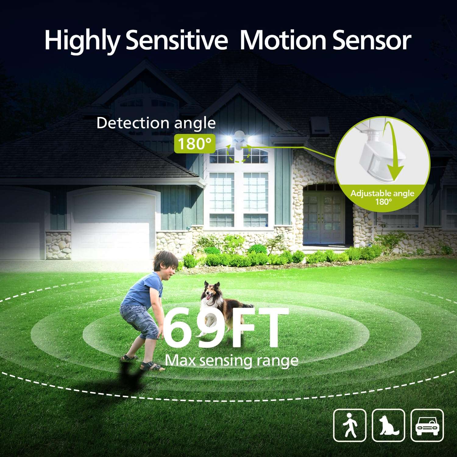 Philips 44W 4200/3500 lm LED Security Light Outdoor Motion Sensor/Switch Control, 5000K Daylight Flood Light, Waterproof, 2 Heads, 4 Modes 6