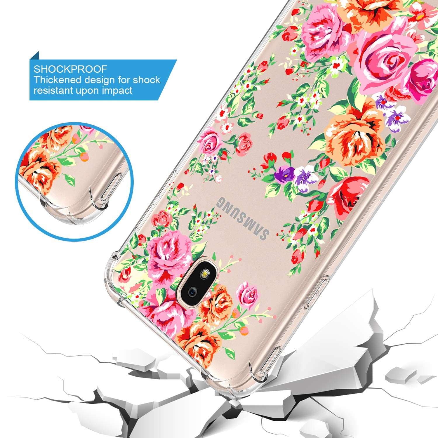 GORGCASE J7 2018 case, J7 V 2nd Gen,Galaxy J7 Refine,Galaxy J7 Aero,J7 Star,J7 Top,J7 Crown,J7 Aura,J7 Eon, Cute Slim PC TPU Bumper Protective Cover for Girls Women for Samsung Galaxy J7 V RED Rose 4