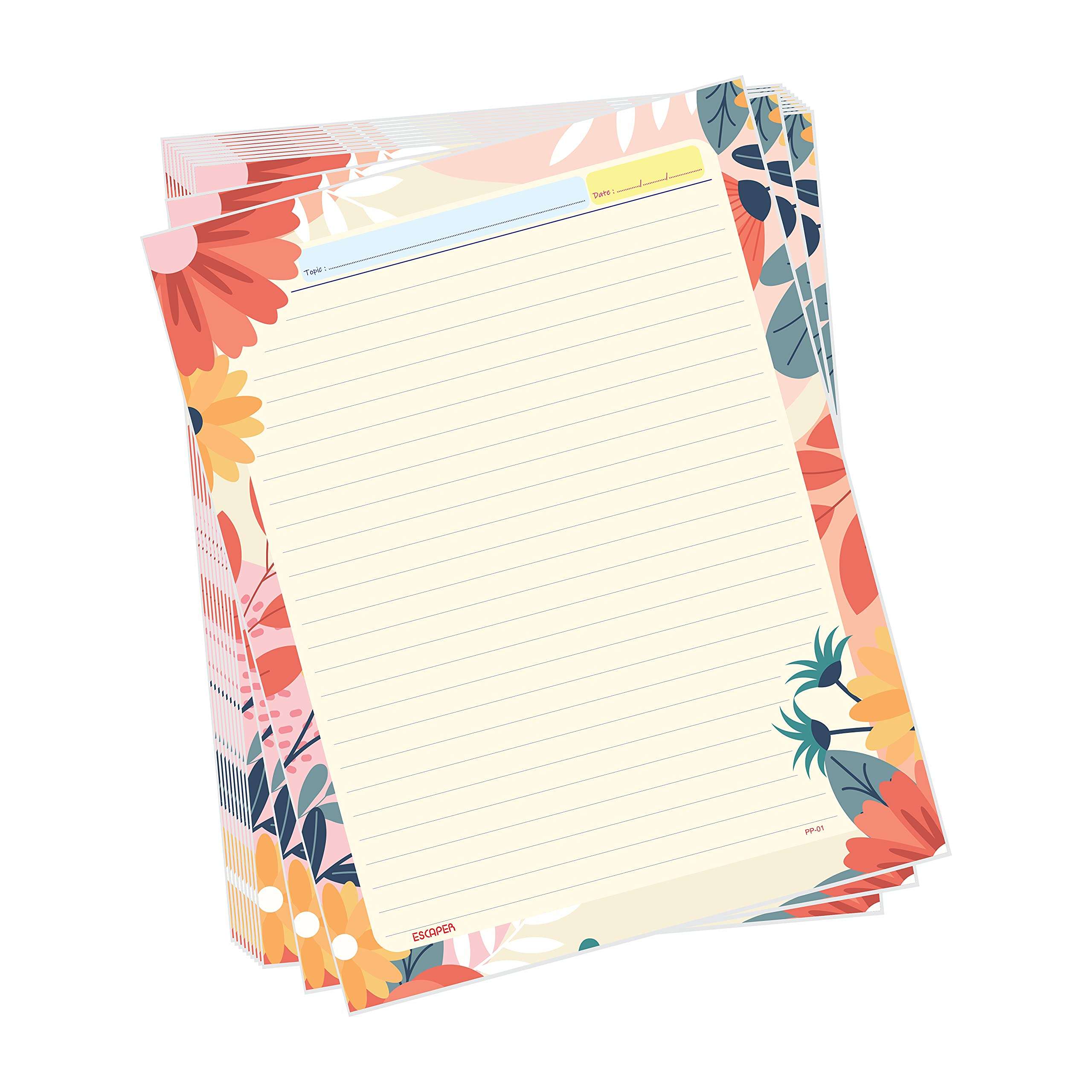 ESCAPER Flower Theme Project Papers - Combo Pack of 80 A4 Sheets (Ruled One Side), Perfect for School Projects, Office Presentations and Creative Artwork 1