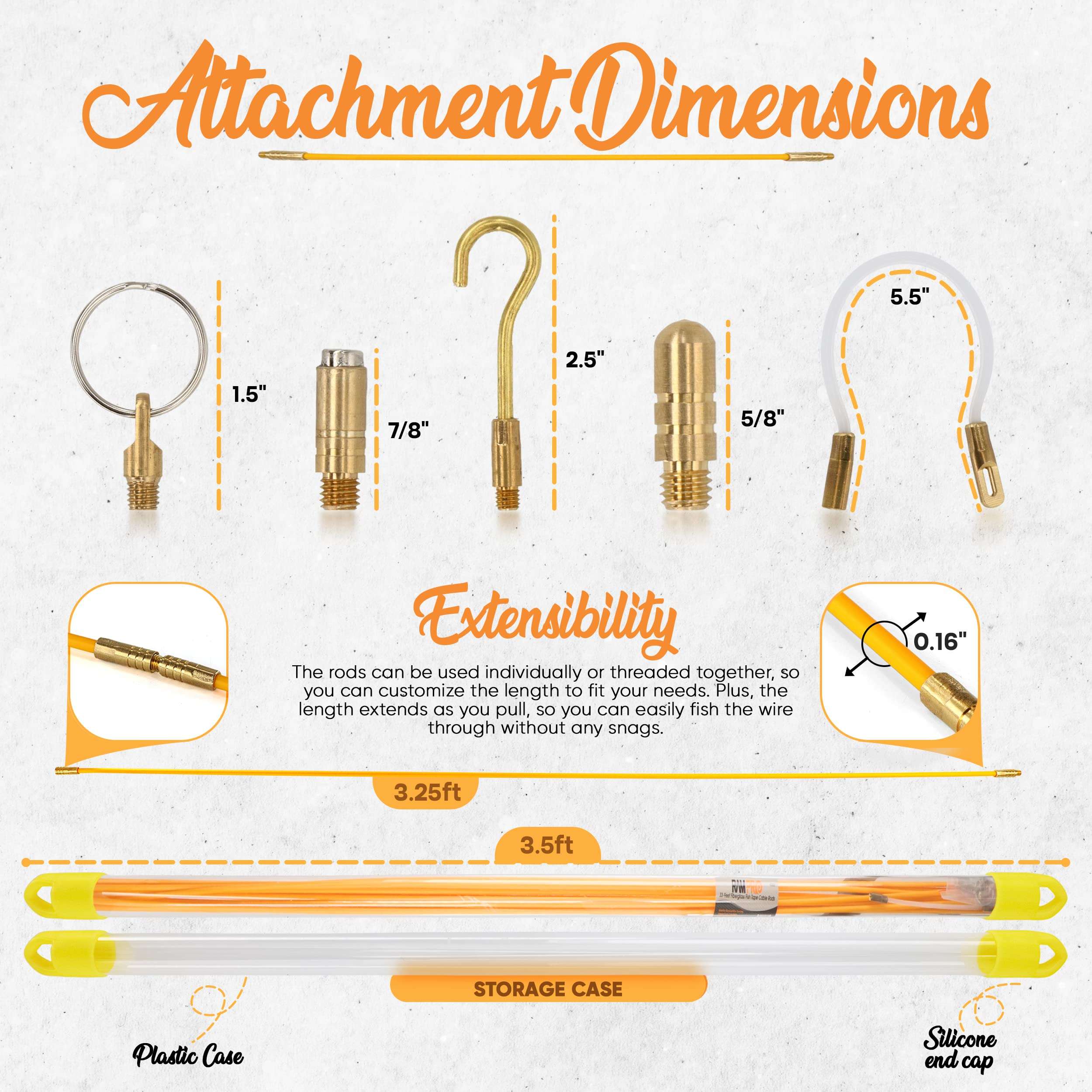 33' Fiberglass Fish Tape Wire Puller - Flexible Wire Puller Electrical Fish Rod to Fish Wire Through Wall, Pull/Push Pole for Cable Fishing Tools - by Ram-Pro 2