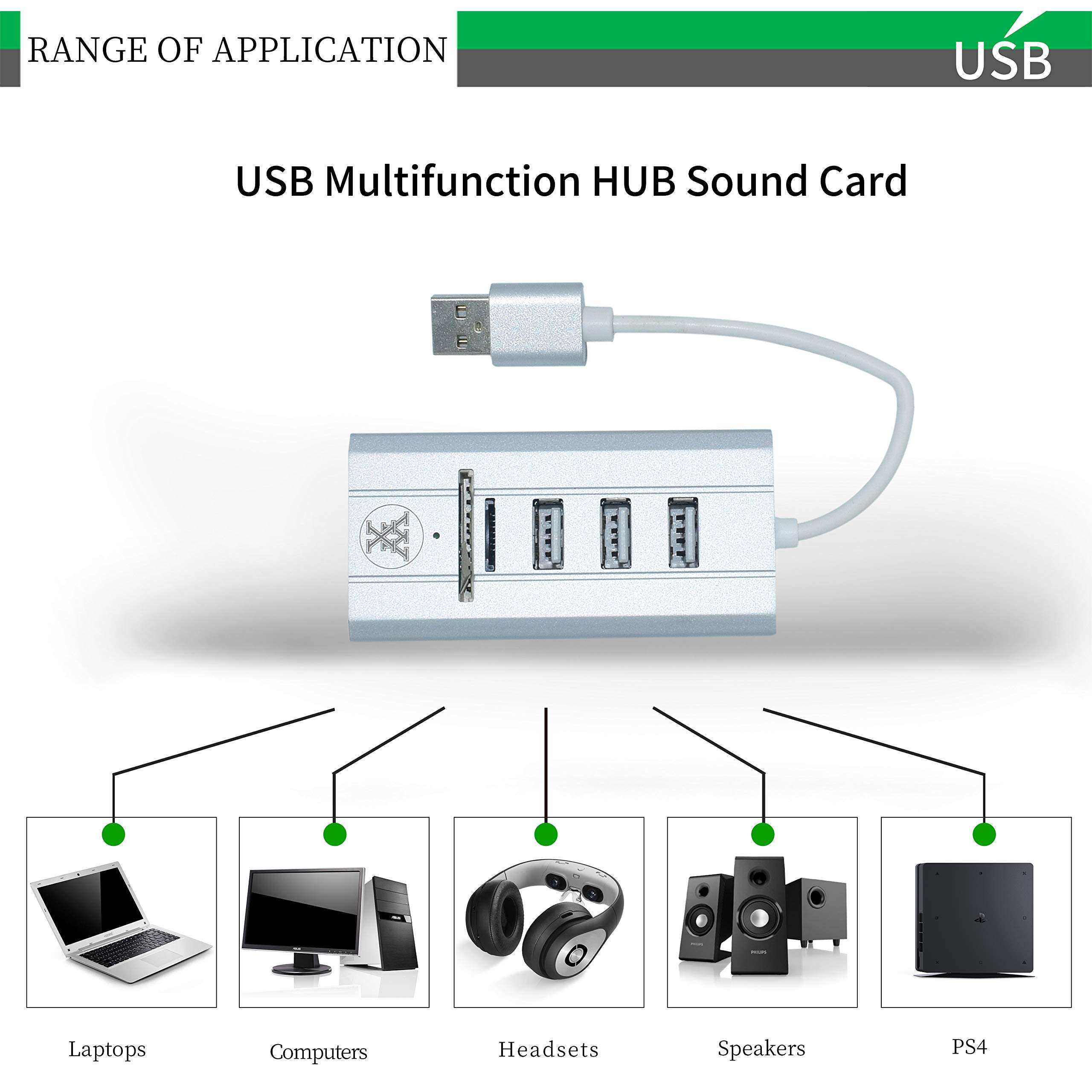 YXY USB Hub 8 in 1 USB 2.0 Adapter with 3 Audio Mic Port 3.5mm Headphone and Microphone,SD&TF Card Reader,Audio Jack for MacBook Pro and Other UBS Devices 2