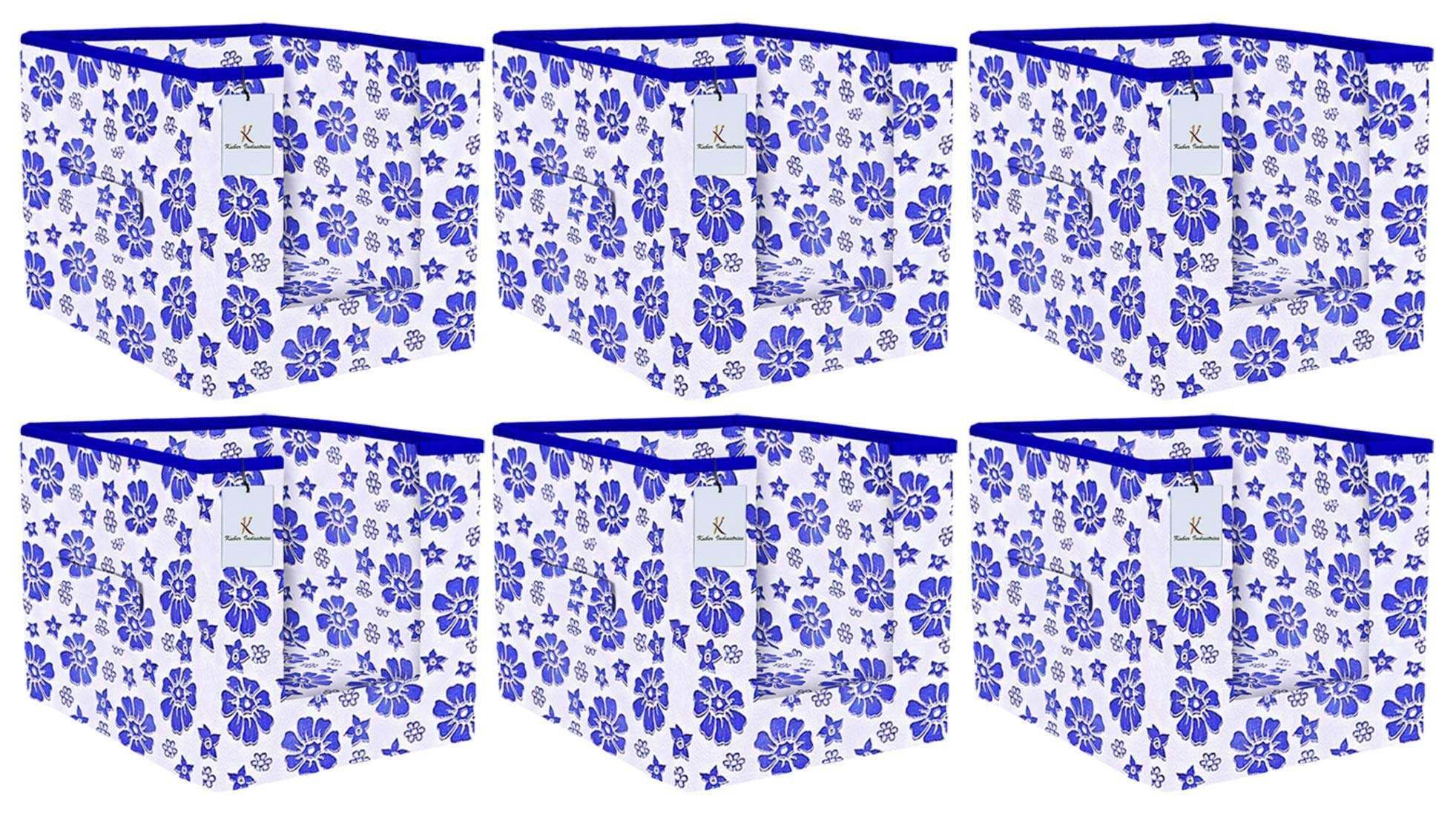 Kuber Industries Exclusive Flower Printed 6 Piece Non Woven Shirt Stacker Cloth Organizer for Storage, (Royal Blue)-CTLTC038956