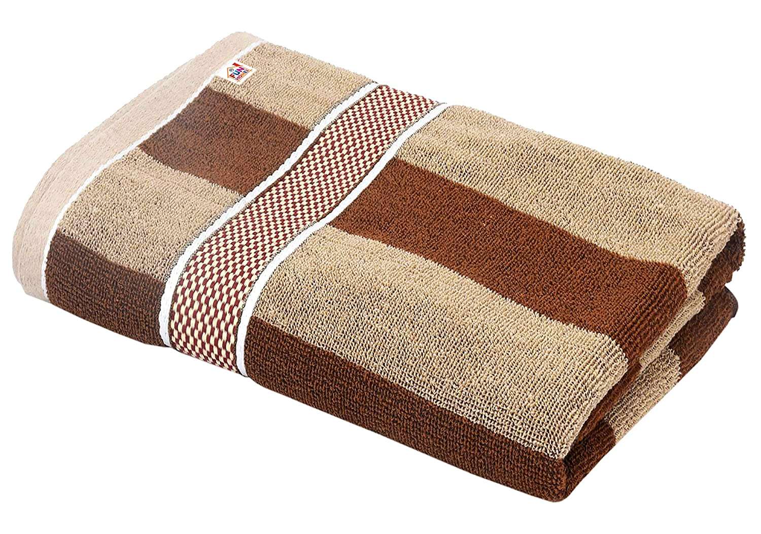 Fun Homes Lining Cotton Bath Towel with Check Border, 30"x60"- Pack of 4 (Dark & Light Brown)-HS_38_FUNH21408 4