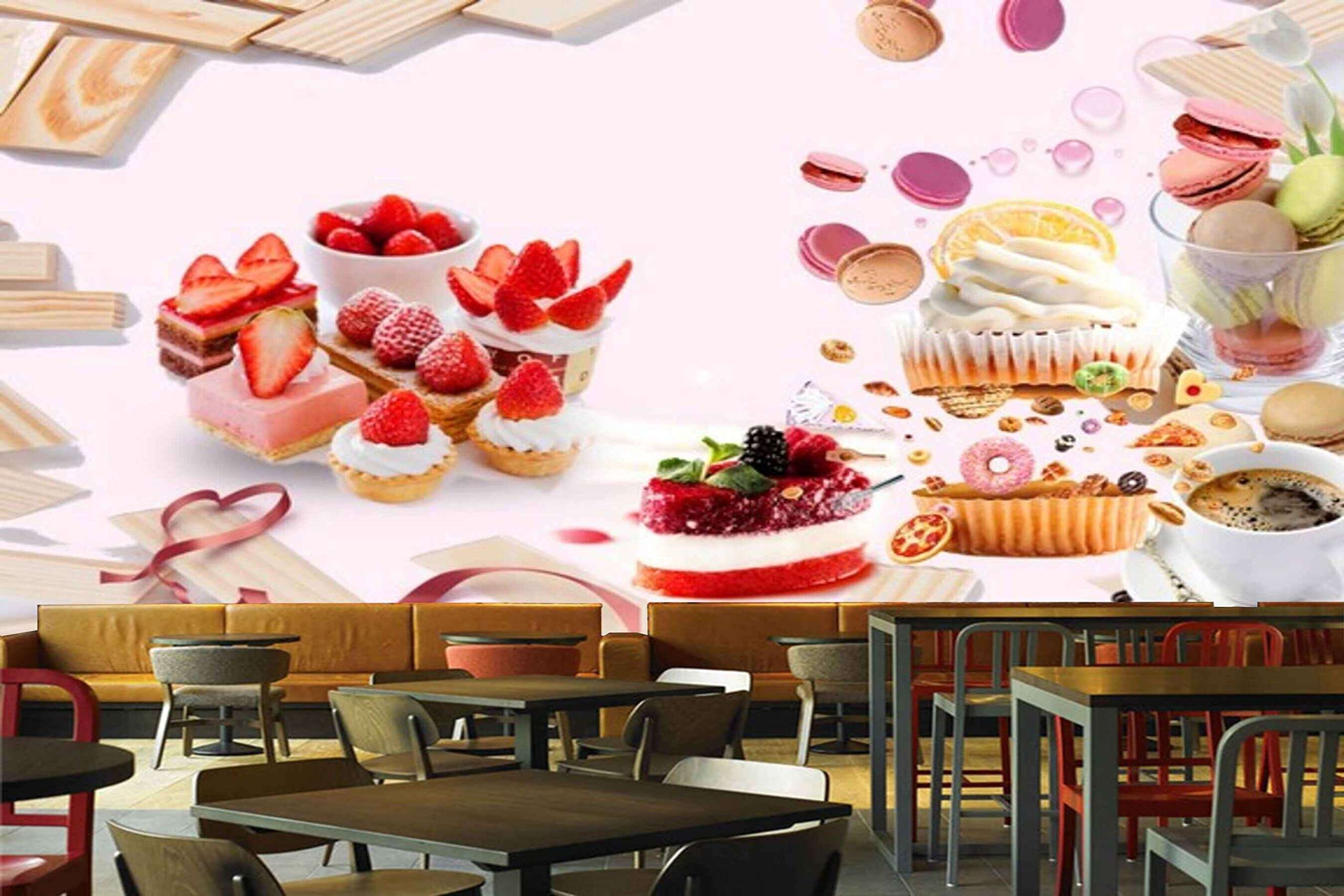 Mystic Walls MWZ3123 Cup Cakes Fruits Cookies Coffee HD 3D Wallpaper for Cafe, Restaurant, Cafeteria[4 ft x 3 ft] / [122 cm x 91 cm] 4