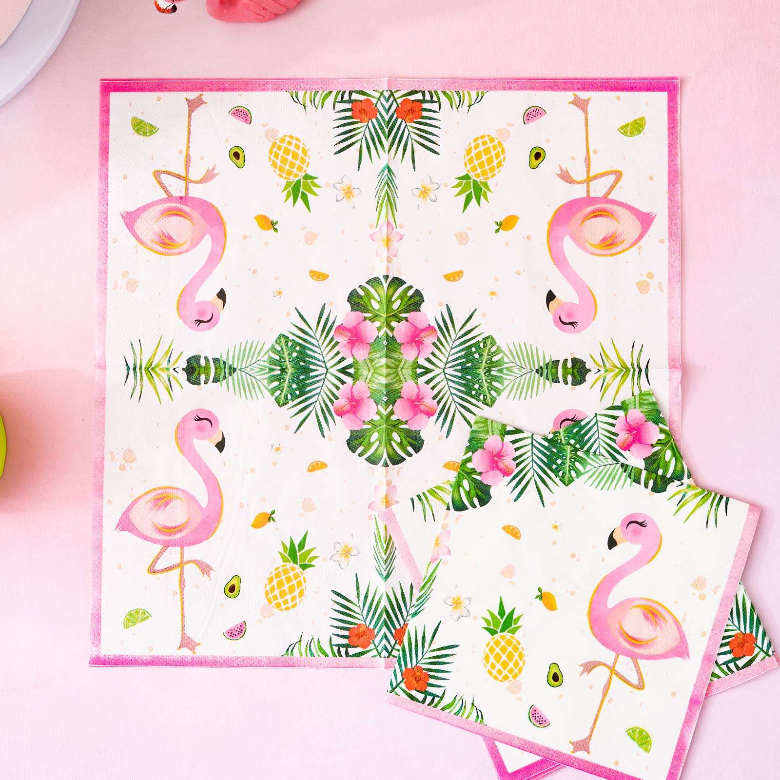 WERNNSAI 50PCS Flamingo Party Napkins - Luau Party Decorations 3 Ply Hawaiian Tropical Paper Napkins Pink Flamingo Birthday Supplies for Girls Luncheon Dinner Pool Birthday Favors 4
