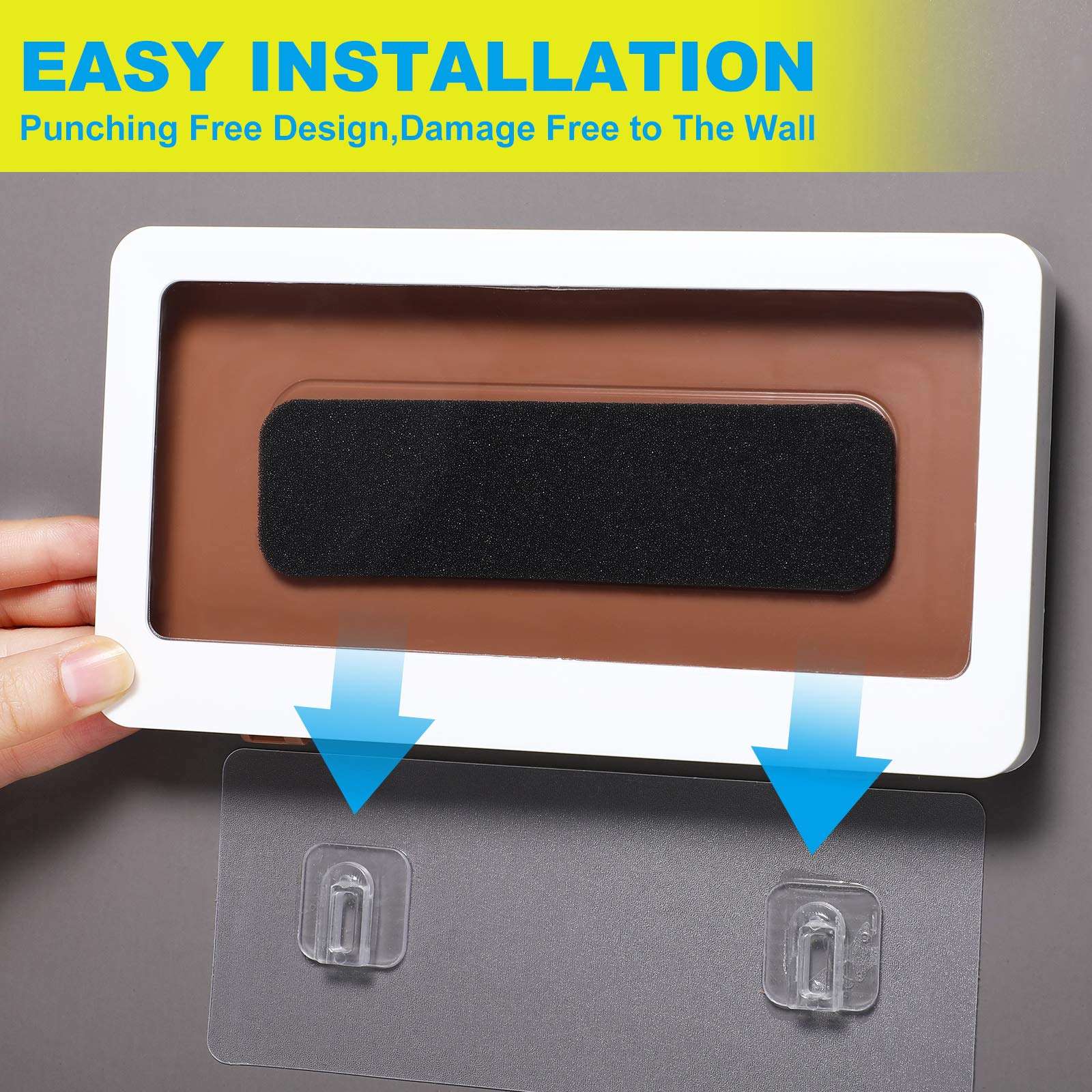 2 Pieces Waterproof Wall Mount Shower Phone Holder Bathroom Phone Storage Case Shelf Adhesive Shower Phone Box for Bathroom Mirror Bathtub Kitchen, Blue and White 4