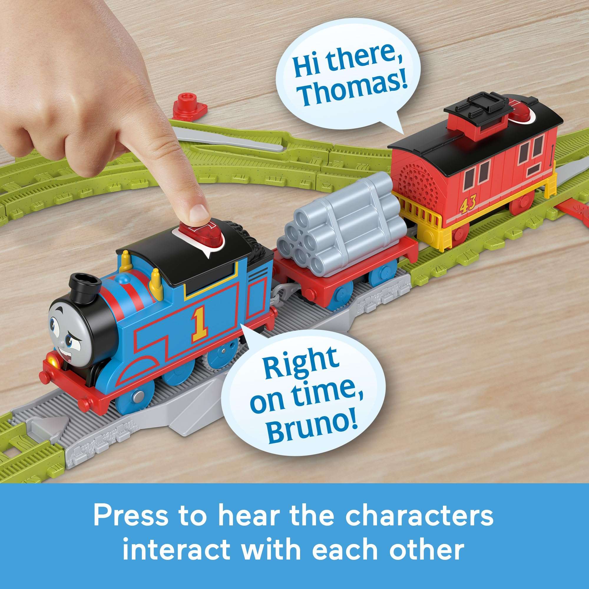 Thomas & Friends Toy Train Set Talking Thomas & Brake Car Bruno Track Playset with Phrases & Sounds for Preschool Kids Ages 3+ Years 4