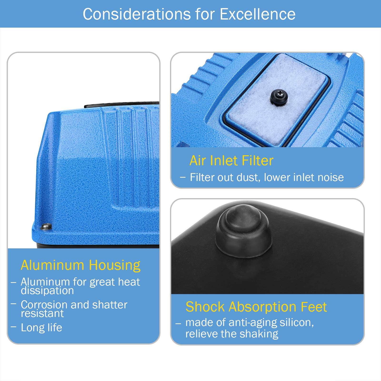 AquaMiracle Linear Air Pump AP80 for Pond Aeration, Septic Air Pump, Hydroponic Air Pump, Pond Air Pump, 1350GPH 0.028MPa, for Pond, Waste Treatment, Aquarium, Fish Farm, Seafood Restaurant 4