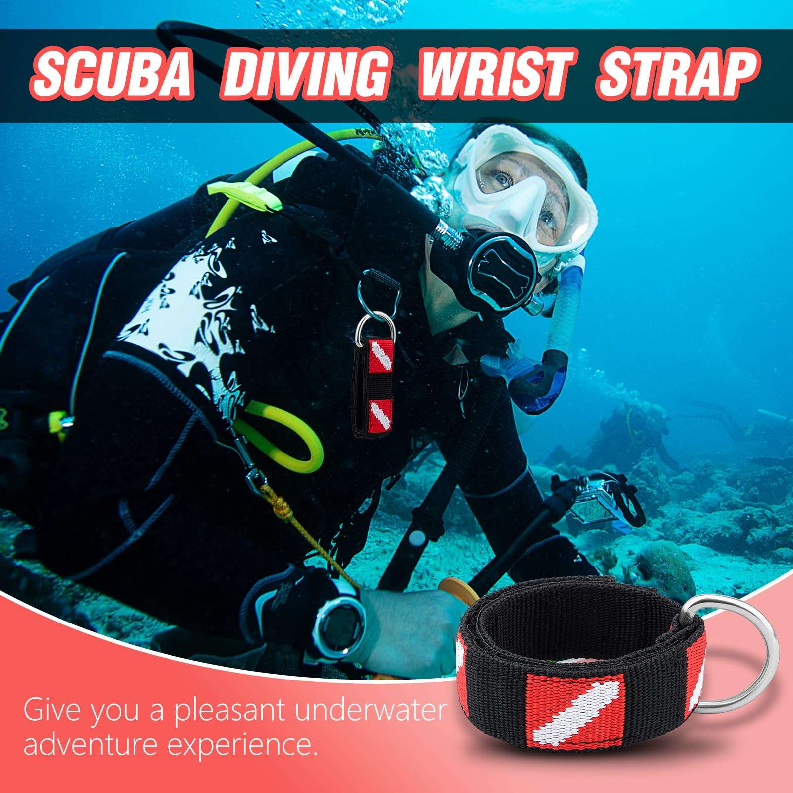 Dawitrly Scuba Diving Wrist Strap, Adjustable Wristband with Stainless Steel D Ring, Suitable for Scuba Dive Lights, Flashlights, Cameras, Compass, Dive Slates, for Scuba Divers and Snorkelers（2 Pack） 3