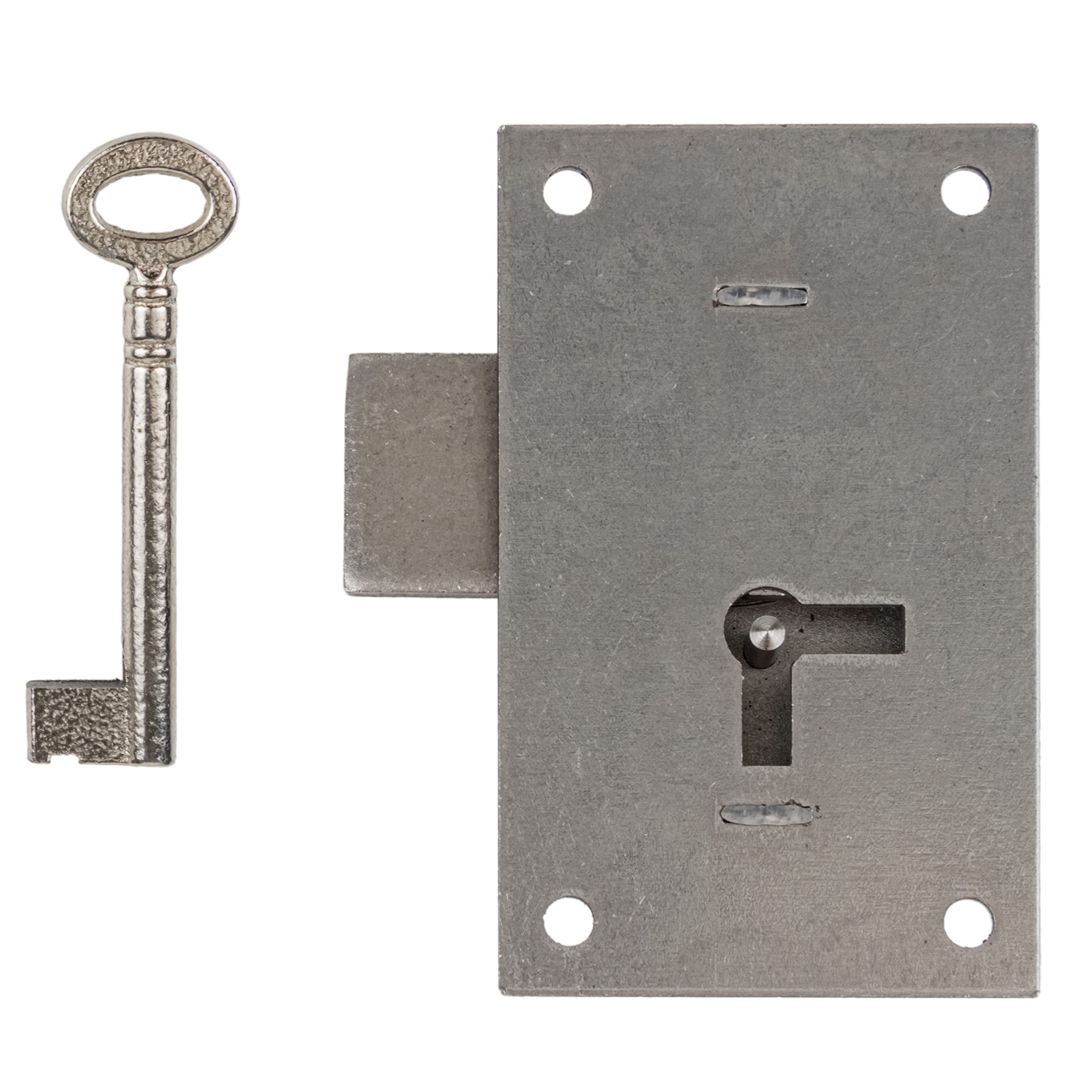 Heavy Steel Flush Mount Wardrobe or Cabinet Door Lock with Key - 2 1/8" Wide x 3 1/2" High - Vintage Lock and Key for Furniture Doors and Drawers | SL5-S 1
