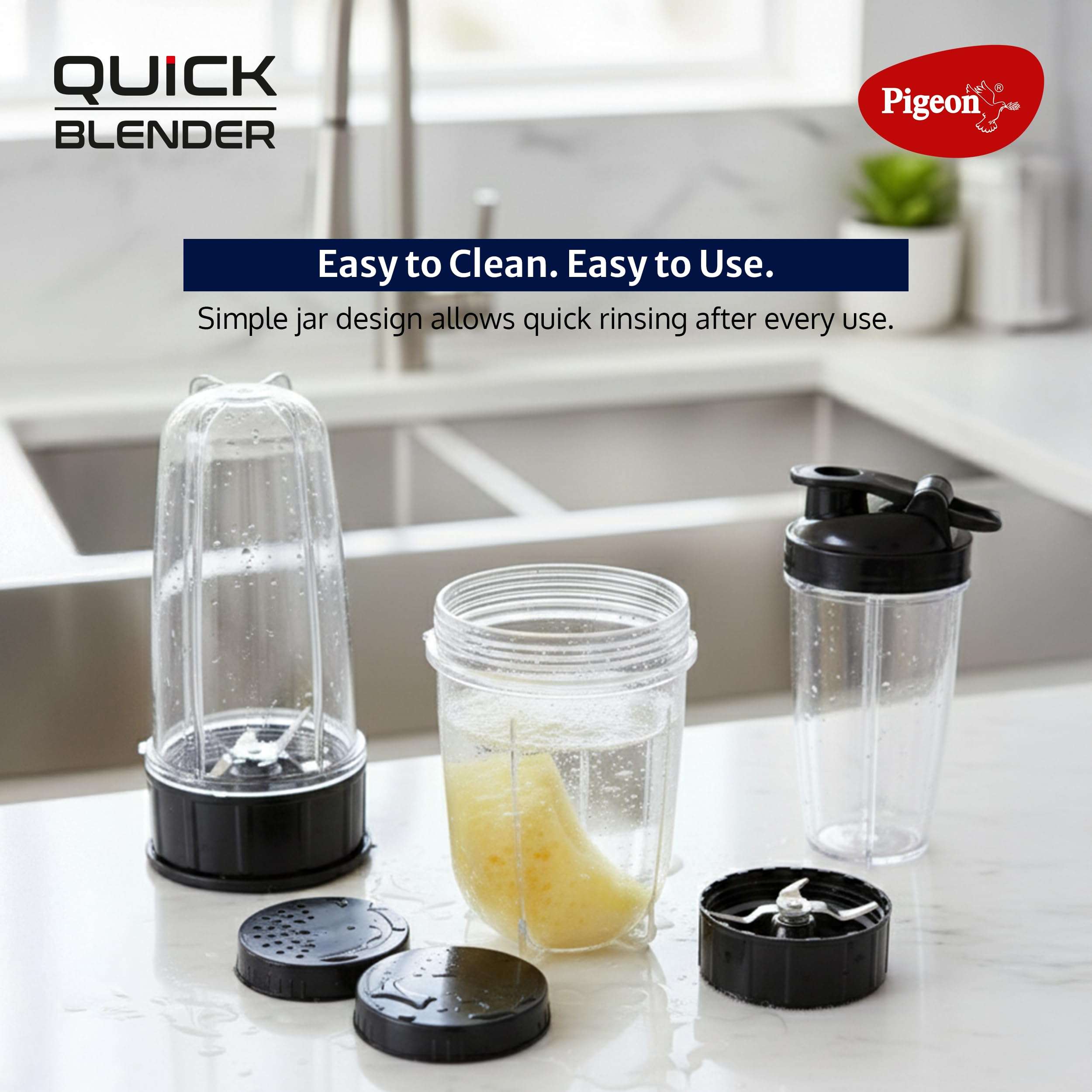 Pigeon By Stovekraft Quick Blend | Grinder Juicer Blender Smoothie Maker All-in-1 Machine | 400 Watt | 3 Jars 500ml,Dry Grind 300ml,1 Sipper, 1 Strainer lid, 2 Cap |2 Blades|1 Year Warranty 6