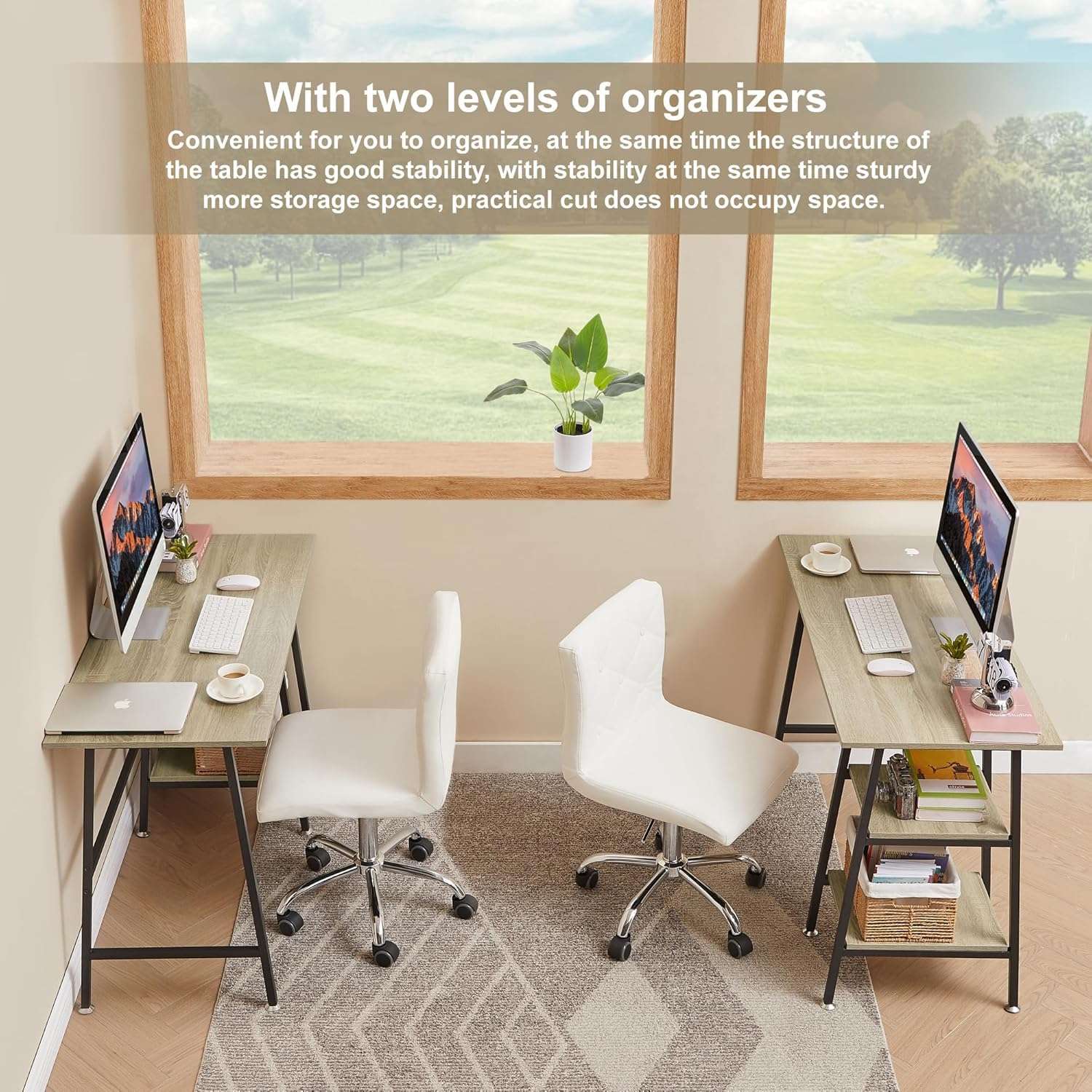 VECELO 43 Inch Computer Desk Writing Study Work Office Table Modern Desk with Shelves Wooden Desk for Home Bedroom,Oak Desk 6