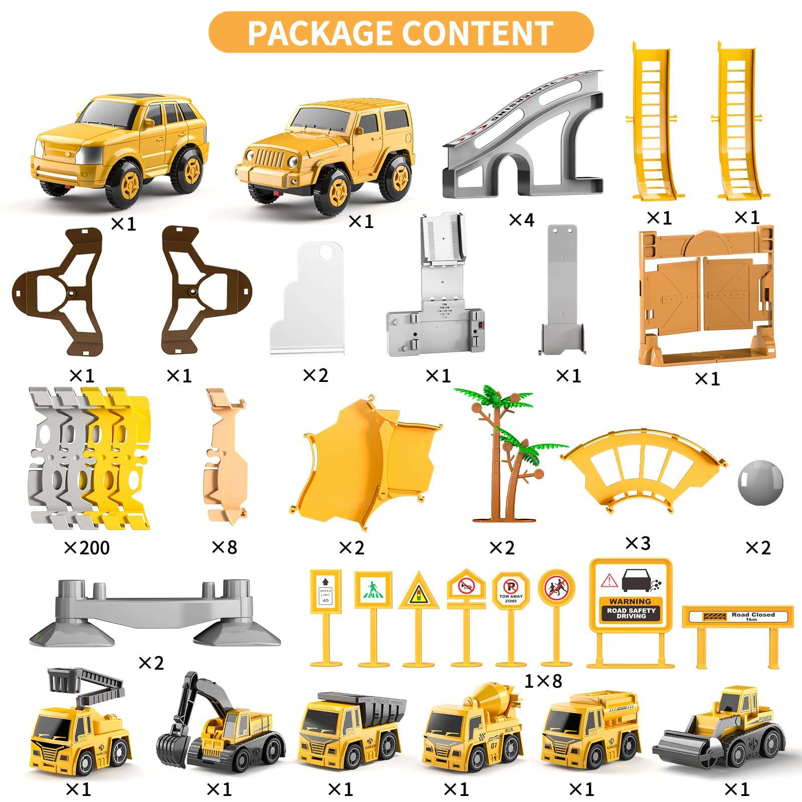 TEMI 252 PCS Construction Toys Race Tracks for 3 4 5 6 Year Old Boys, Flexible Track Playset and 8 PCS Construction Car for 3 4 5 6 7 8 Year Old boy Girls Best Gift 5