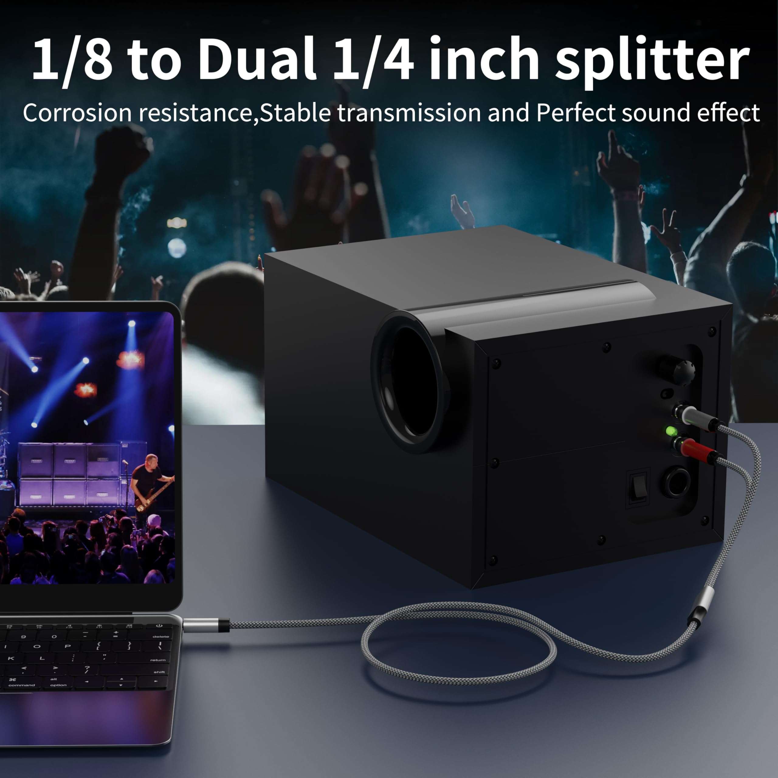 PPTVC 3.5mm 1/8" TRS Male to 2X 6.35mm 1/4" TS 25ft,Male Mono Stereo Y-Cable Splitter Compatible for Home Stereo Systems, Laptop,Amplifier, Mixer Audio Recorder，MP3, etc 4