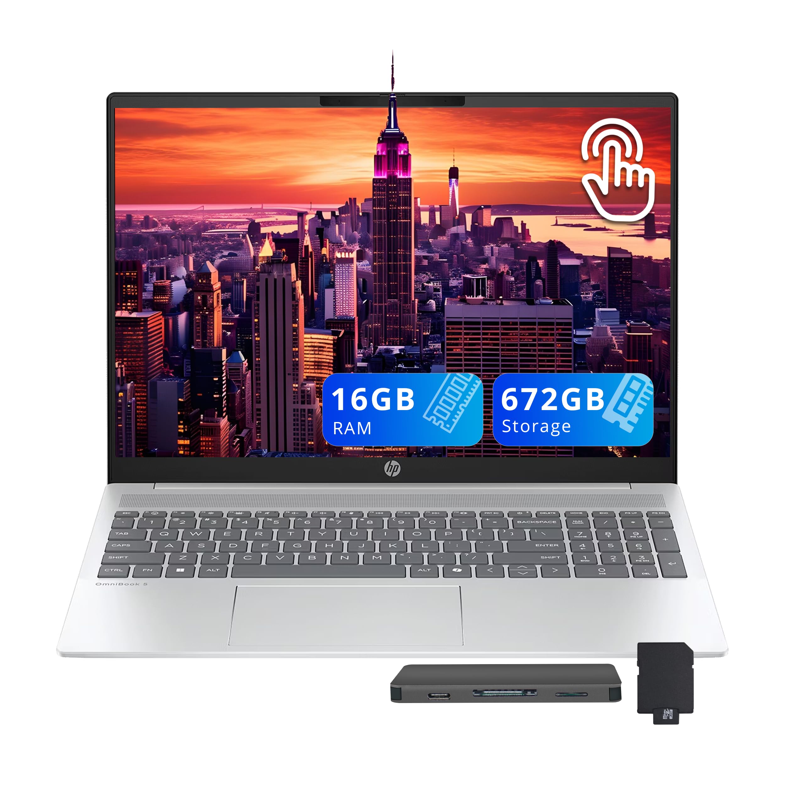 HP OmniBook 5 16" Touchscreen Laptop, Intel Core Ultra 5 225U, 16GB RAM, 672GB Storage (512GB SSD+160GB Docking Station Set), Intel UHD Graphics, Numeric Keypad, FHD Camera, Wi-Fi 6, Win 11, Silver