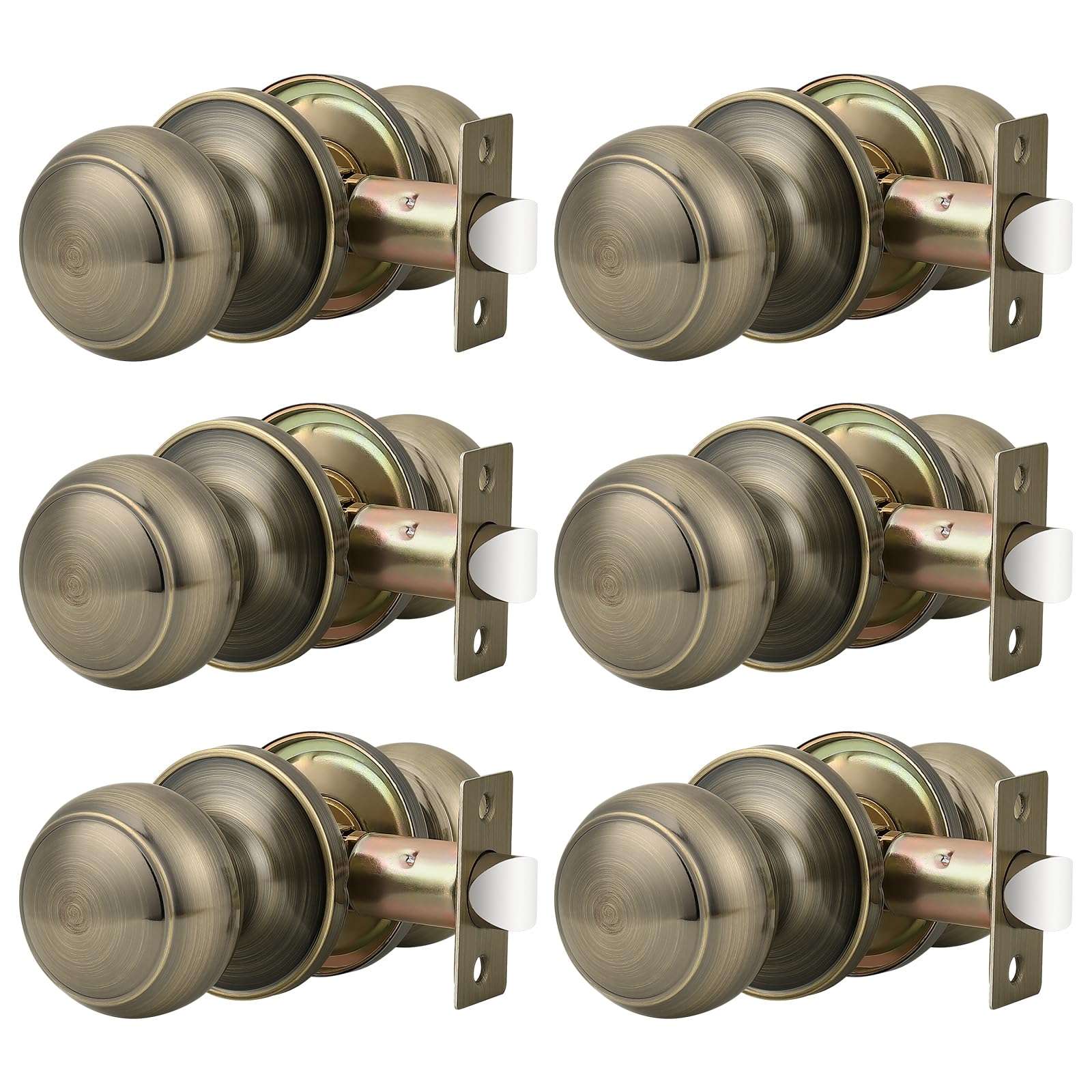 Probrico Round Door Knobs Passage Lock Antique Brass for Closet Hallway Passage Handle Keyless Lockset 6 Pack 1