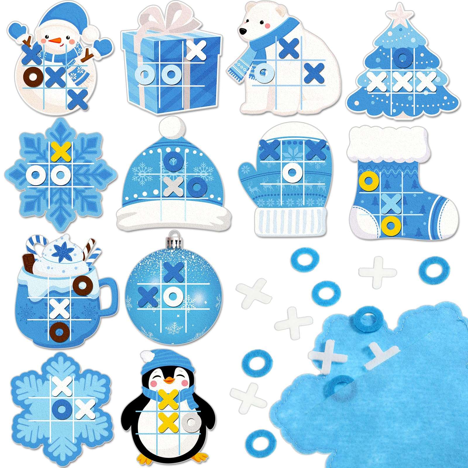 Capoda 24 Pack Winter Christmas Party Games Snow Tic Tac Toe Strategic Board Game Xmas Tree Snowman Snowflake Desk Game Toys for Christmas Party Favors Stocking Stuffers Winter Birthday Gift