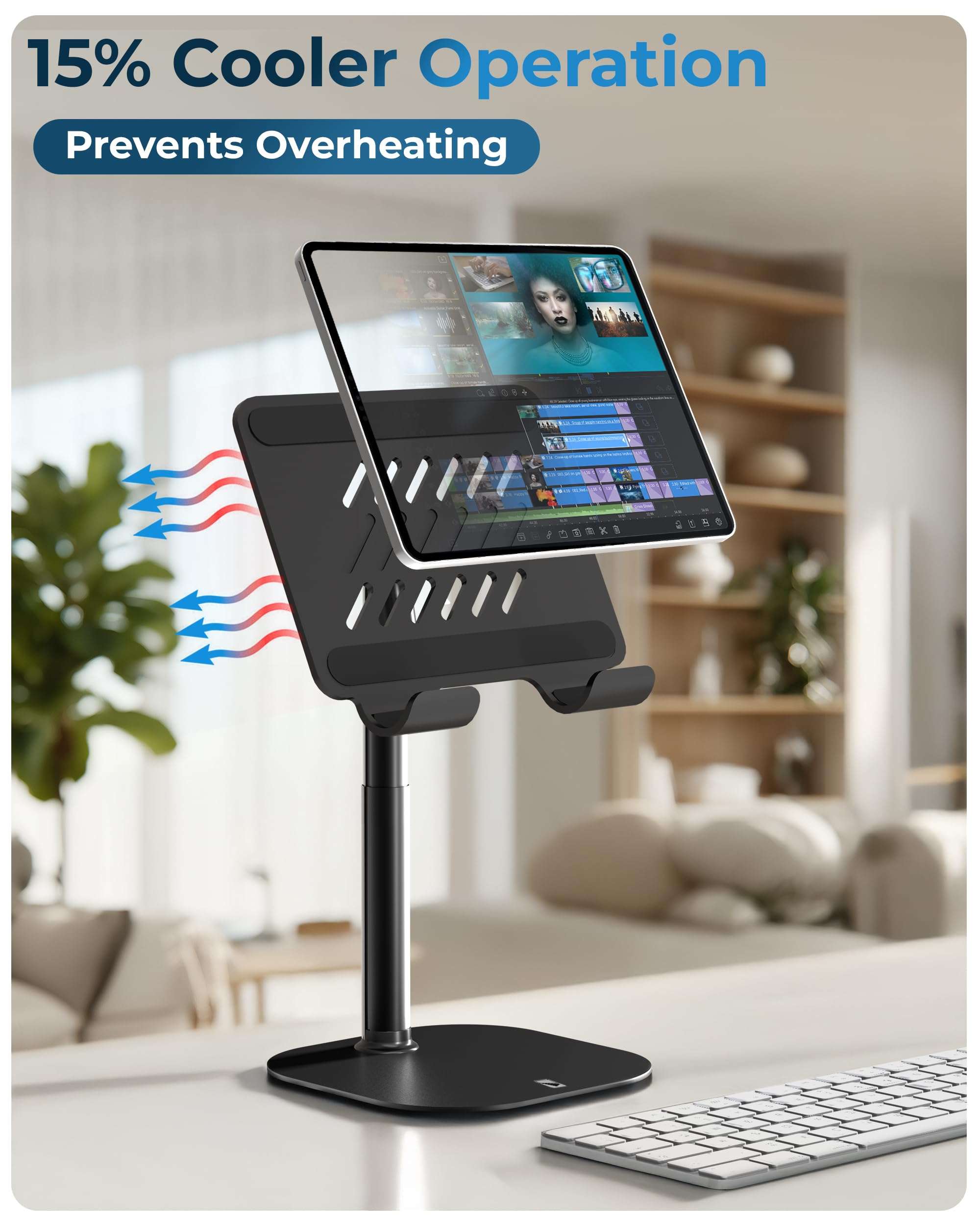 COOPER TabHolder, 7-10" Height Adjustable Tablet Stand, Premium iPad Stand for Desk, 270° Tilt iPad Holder for Desk, Tablet Holder, 15.6-17" Portable Monitor Support (Black) 5