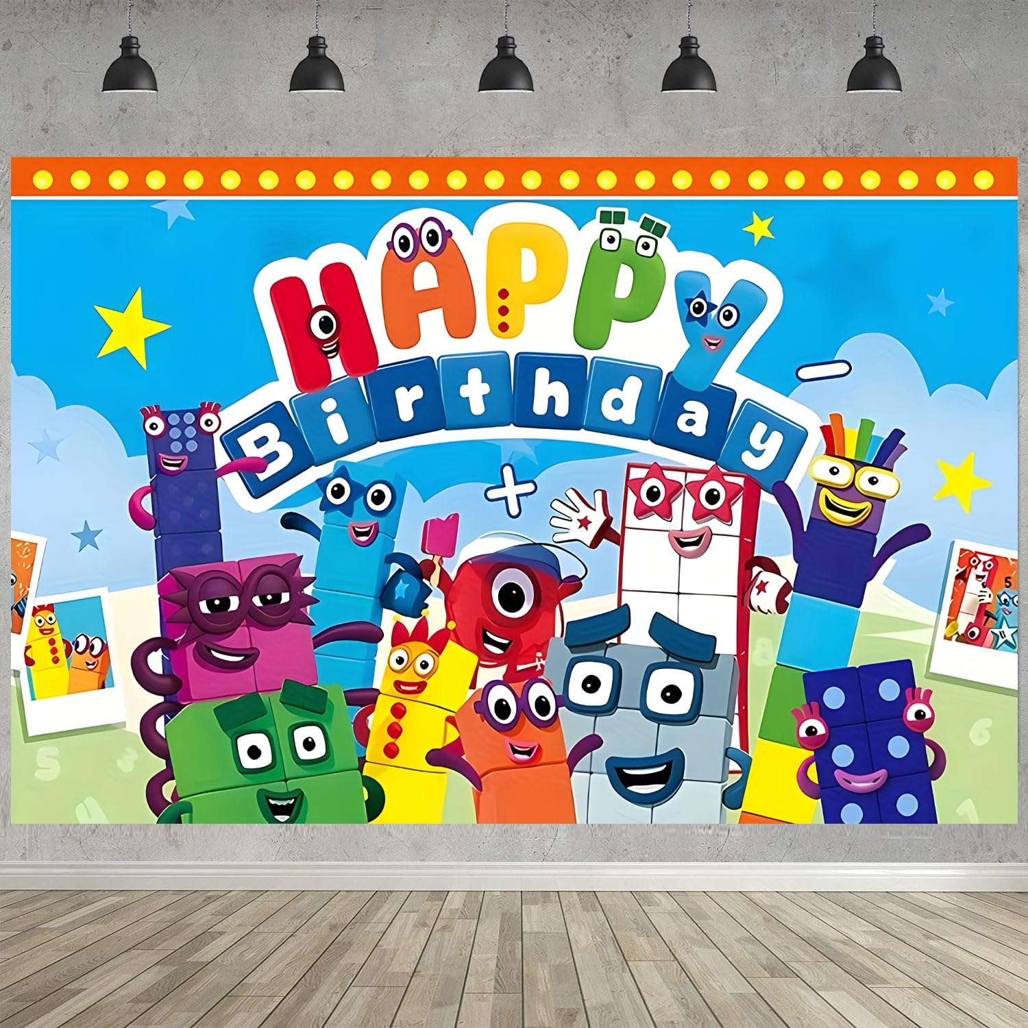 Number Birthday Party Decoration,Block Party Photo Background 5 x 3 FT and 18 Pcs Balloon,Merch Party Backdrop Supplies 4