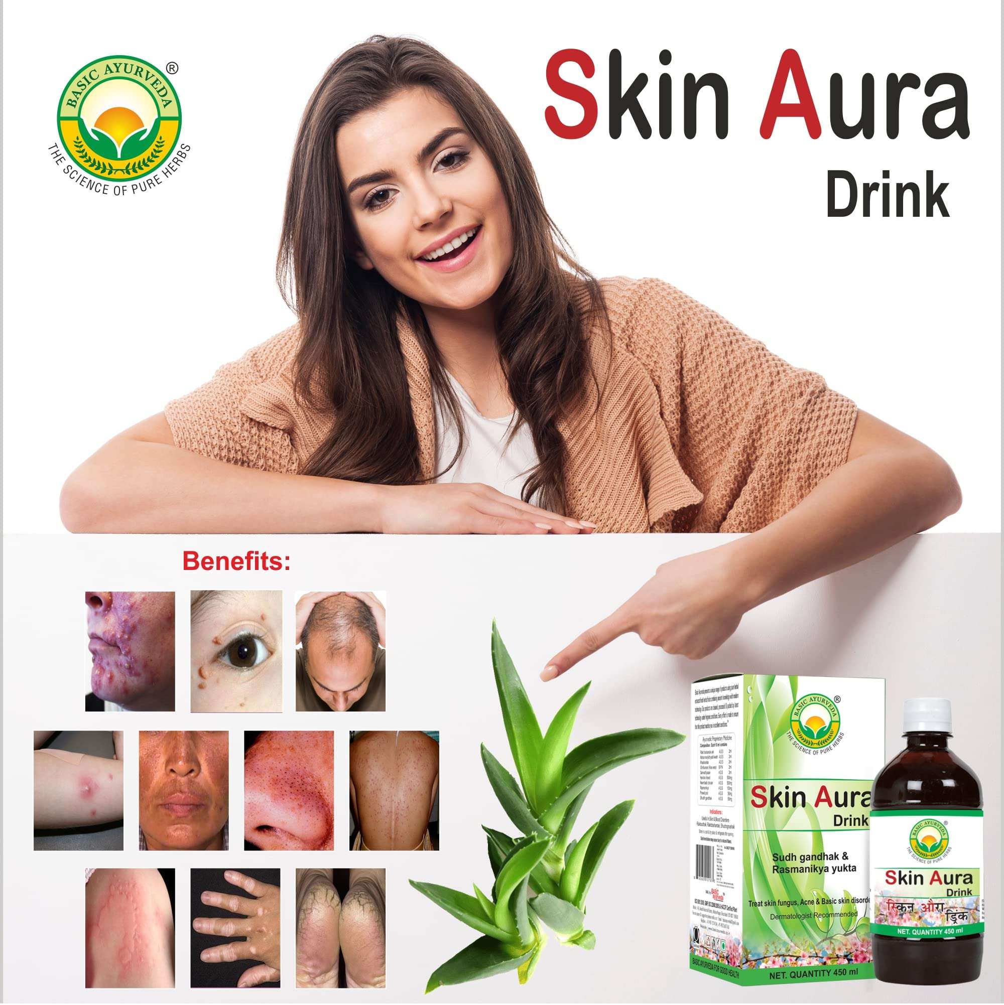 Basic Ayurveda Skin Aura Drink 450ml Pack of 2 | Ayurvedic Tonic for Skin Health 4