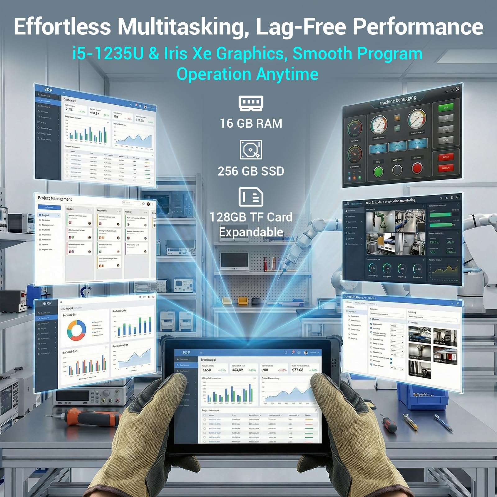 HEIGAOLAPC F9M 10.1" Rugged Mobile Tablet,Windows 11 Pro Tablet,Intel i5-1235U,16GB RAM & 256GB SSD,IP65 Waterproof,4G LTE,5900mAh, WiFi 6, Dual Type-C, GPS, for Industrial, Field Service, GIS Mapping 5