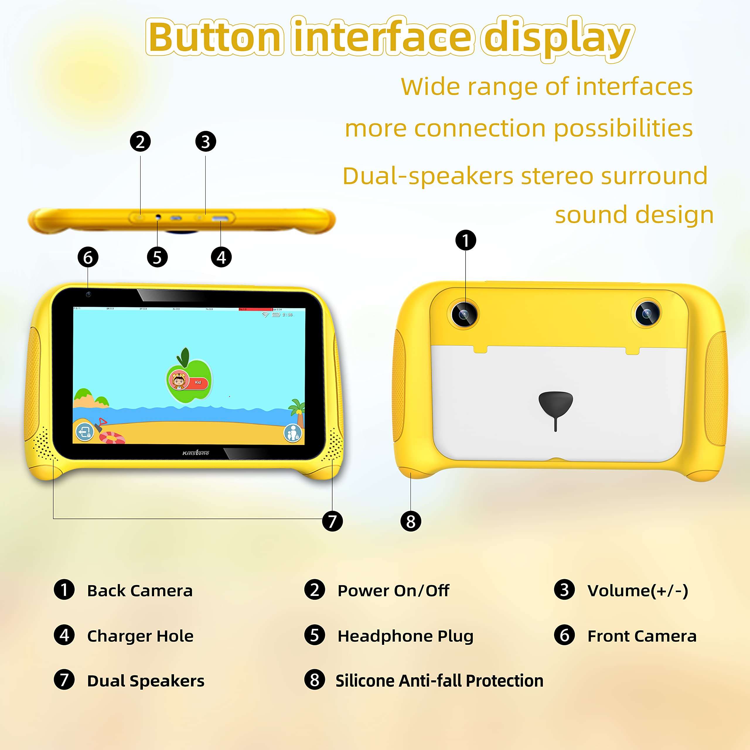 kinstone 7 inch Android 11 Tablets, 2GB RAM+32GB ROM,Long Battery Life,1.5GHz Quad Core Processor,2 MP Dual Camera, WiFi Bluetooth 4.2 (Yellow) 6