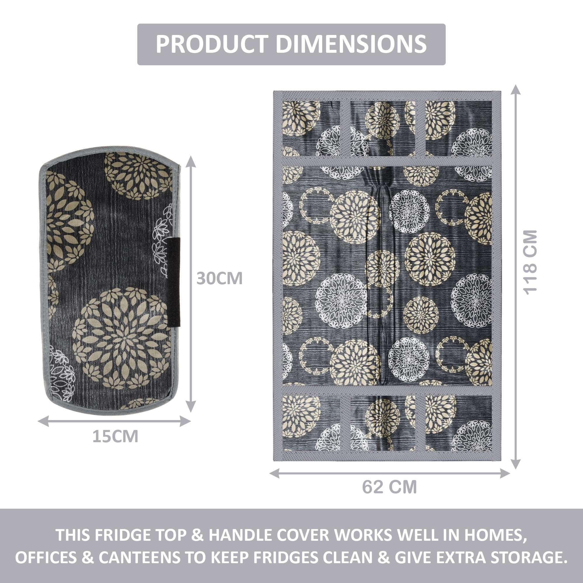 Kuber Industries Combo of 2 Wipeable & Dustproof XL Size Double Door Fridge Top Cover With Handle Cover | Easy To Clean Refrigerator Cover for Home | Rangoli Print- Black 4