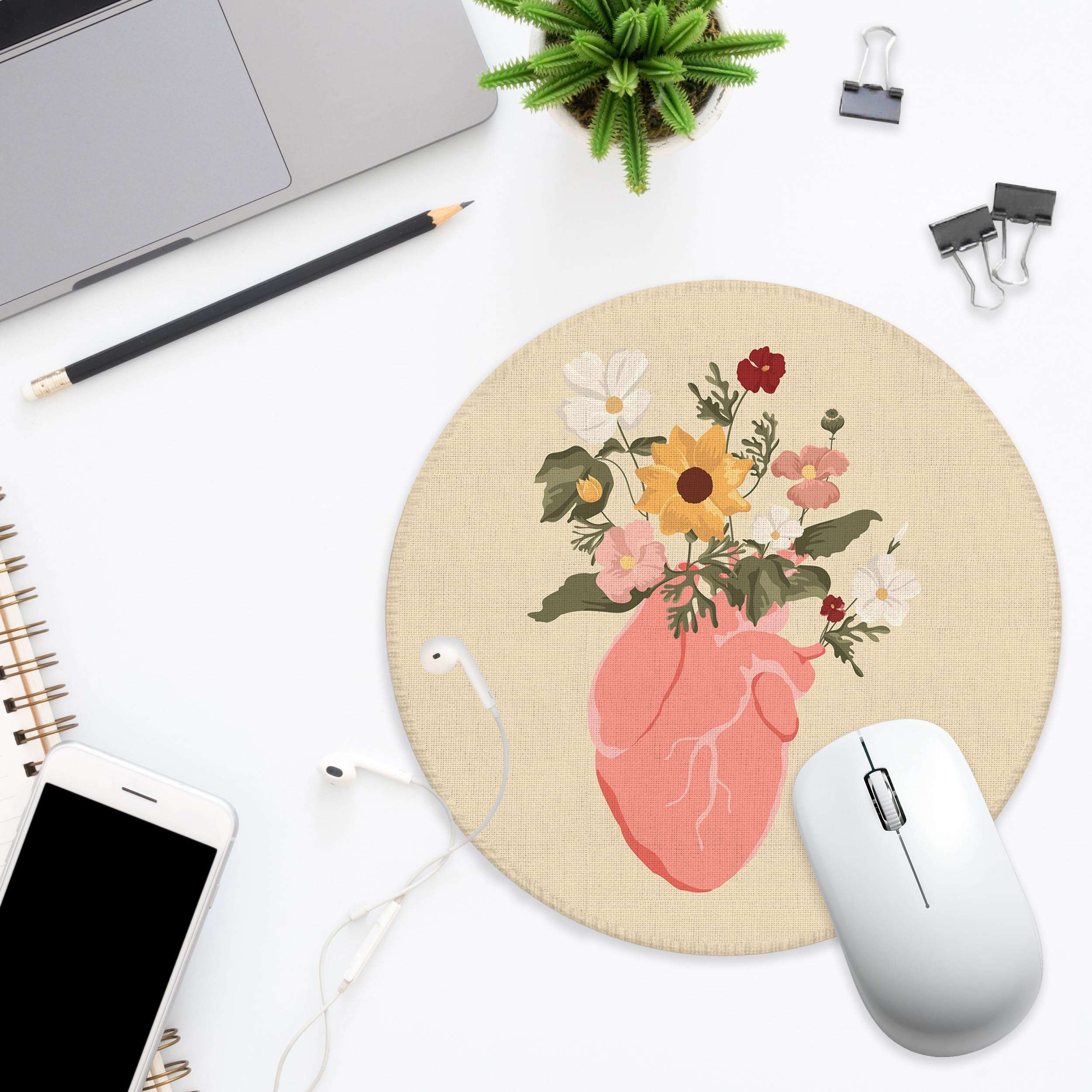 BILLAION Floral Heart Anatomy Mouse Pad for Medical Office Desk, Cardiologist Anatomical Mousepad for Work Wireless Mouse Computers Laptop Desk Accessories, 7.9x7.9 Inch 3