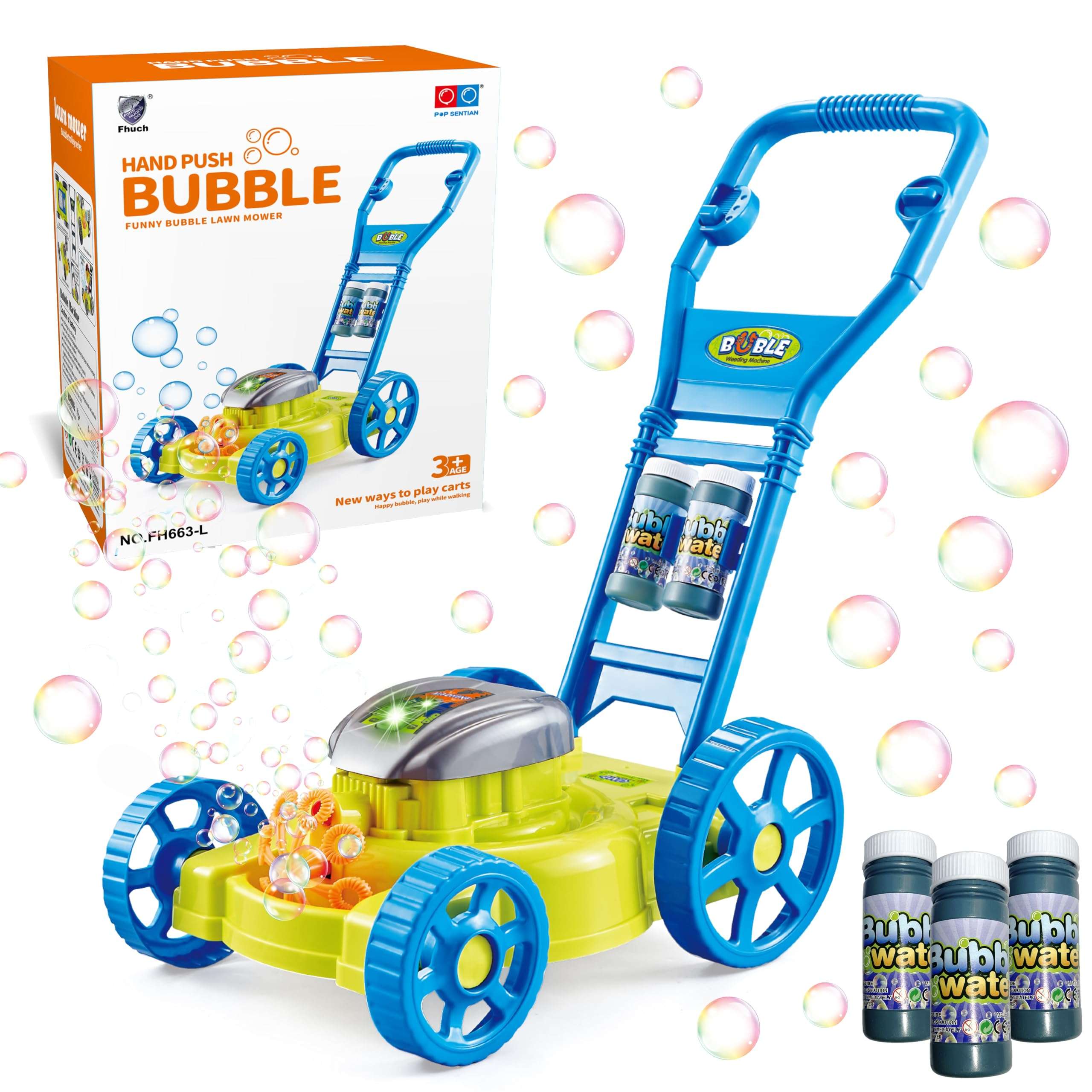 Bubble Lawn Mower for Toddlers 3+. Kids Bubble Blower Machine, Indoor Outdoor Push Gardening Toys, Halloween Birthday Gifts Toys for Preschool Baby，Party Summer Backyard Toys for Baby Girls (Blue) 1