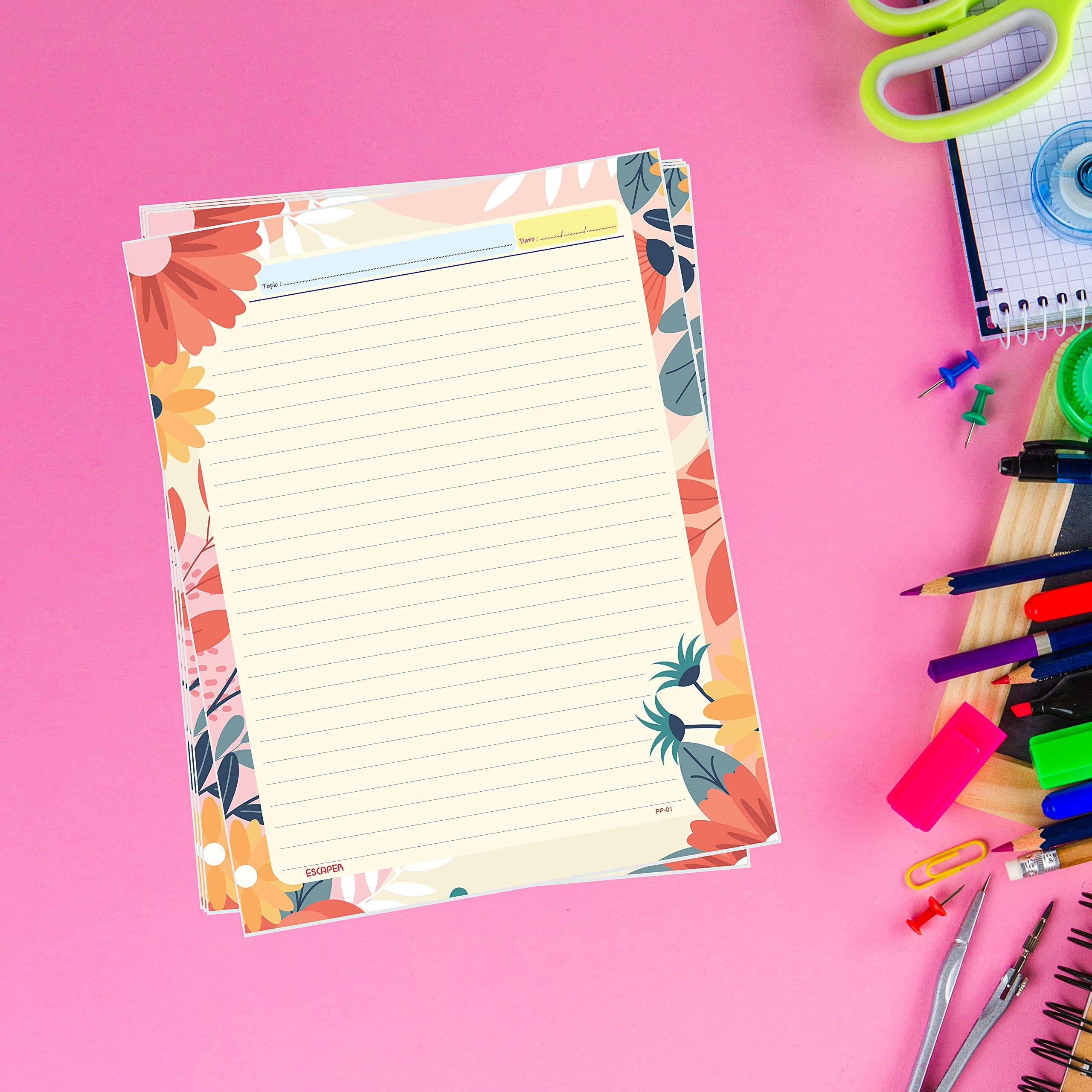 ESCAPER Flower Theme Project Papers - Combo Pack of 80 A4 Sheets (Ruled One Side), Perfect for School Projects, Office Presentations and Creative Artwork 4
