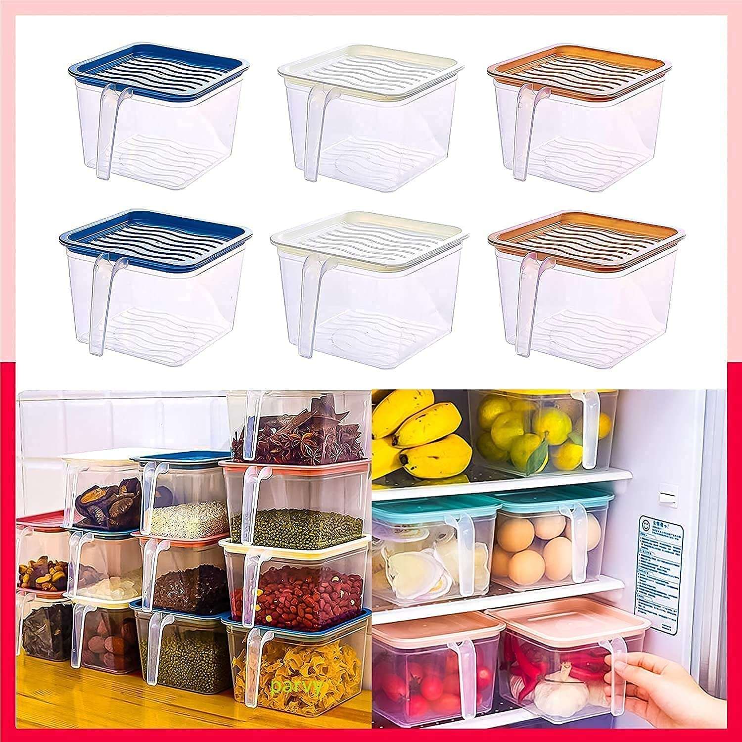J P Enterprise_Multipurpose 1100ml, 6 Pcs Fridge Storage containers & jar Set Plastic Refrigerator Box with Handles and Airtight Lid Unbreakable Kitchen Storage Vegetable, Food, Fruits Basket 5