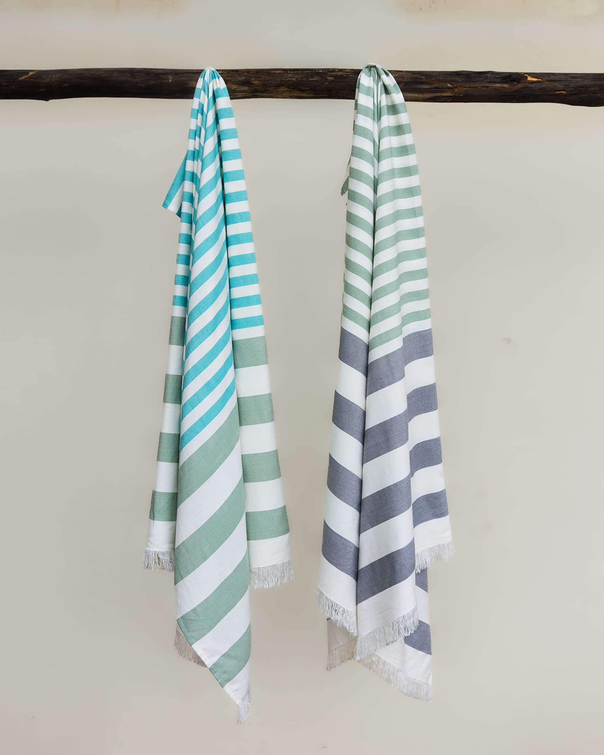 Mush Extra Large Cabana Style Turkish Towel | 100% Bamboo Towel - (90 x 160 cms) - Ideal for Beach, Bath, Pool etc (Turquoise-Light Green & Grey-Light Green, 2) 1