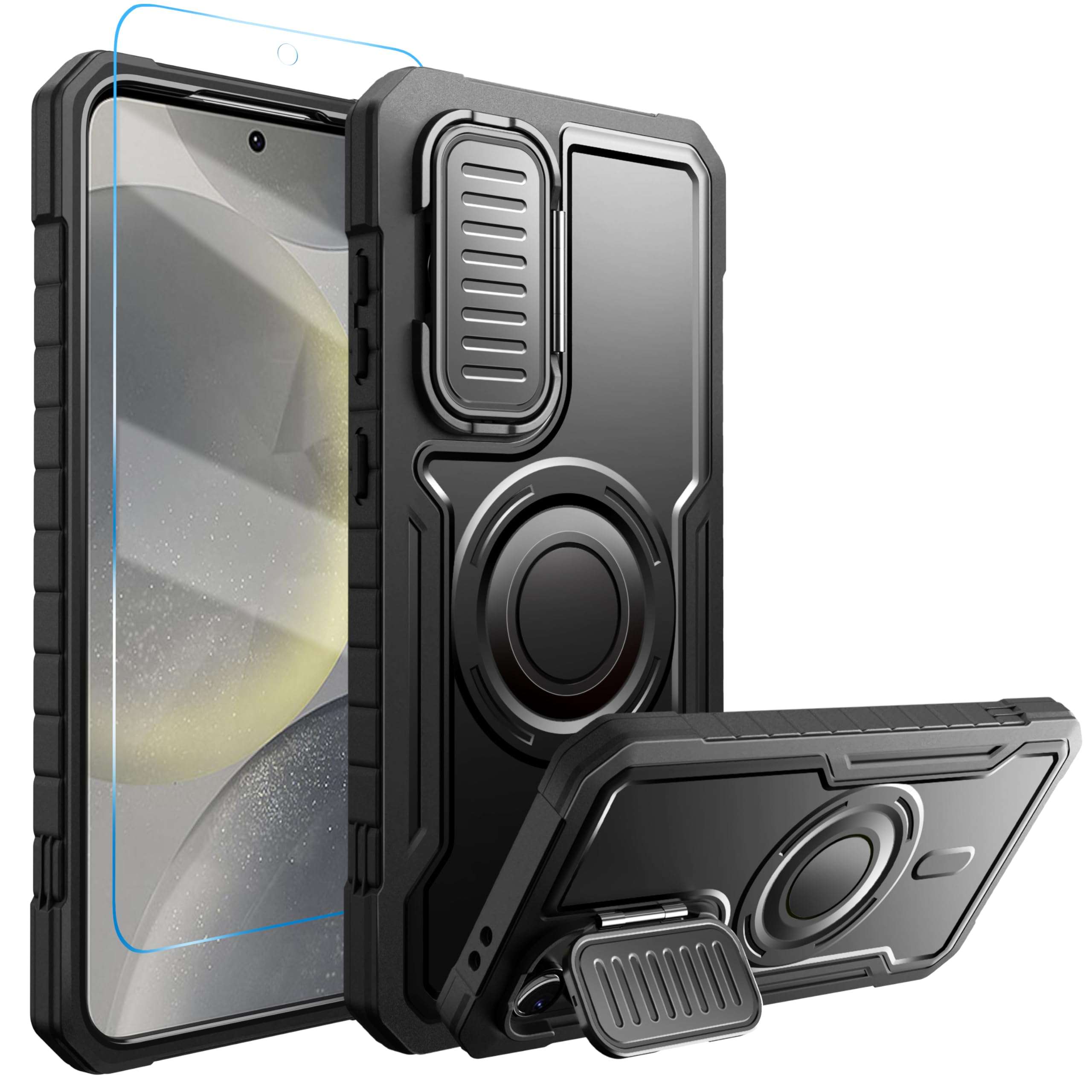 DUOPAL for Samsung Galaxy S24 FE Case, Military Grade Protection Shockproof Case with Tempered Glass HD Screen Protector and Kickstand Compatible with Galaxy S24 FE Phone Cove (Withe) White 1