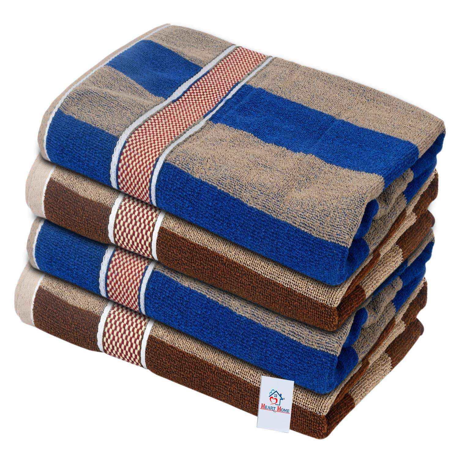 Heart Home Cotton 4 Pieces Bath Towel Super Soft, Fluffy, and Absorbent, Perfect for Daily Use 100% Cotton Towels, 500 GSM (Blue & Brown)-HEART11606, Standard 1