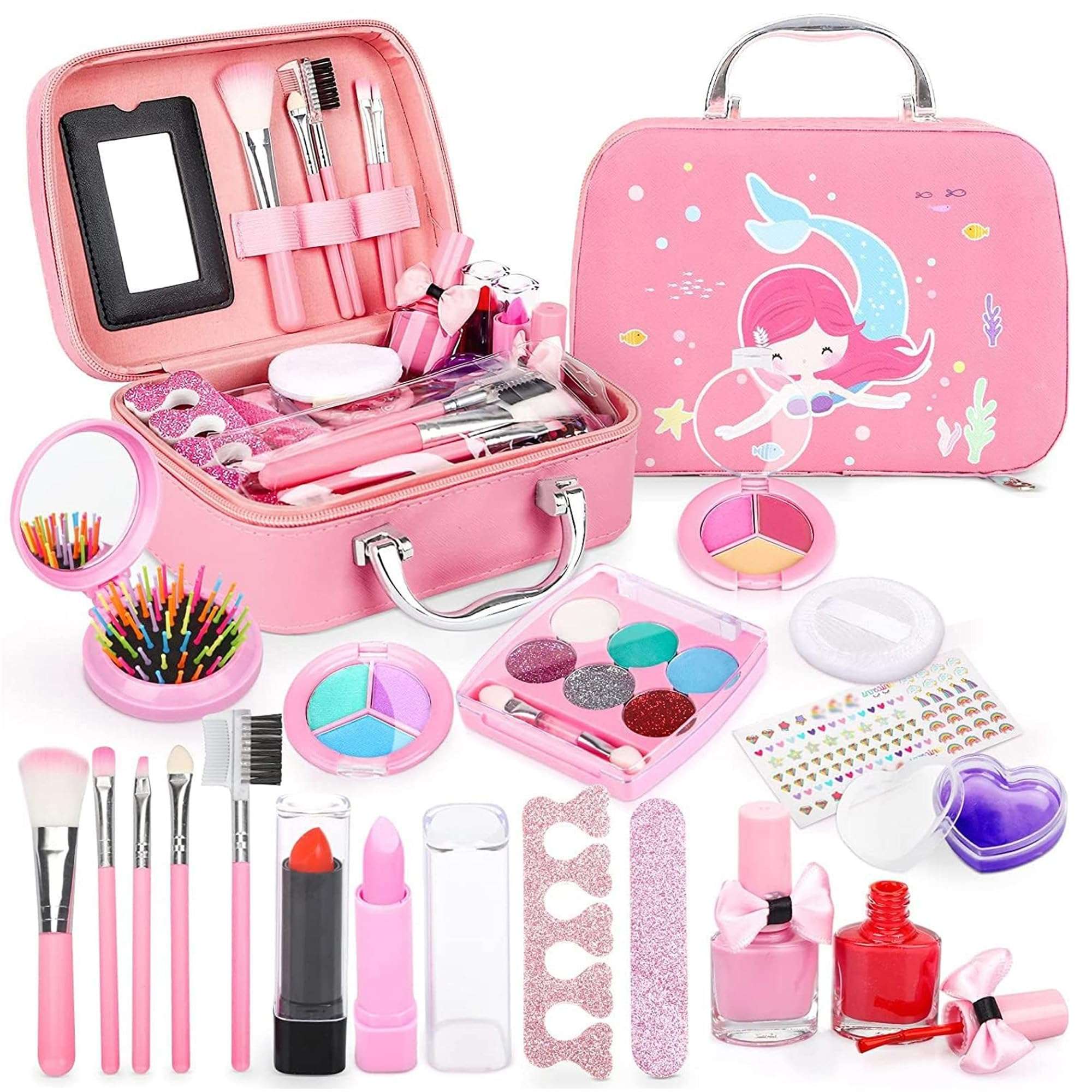 Kidology Kids Makeup Kit for Girl, Unicorn Toys for Girl Real Washable Makeup Girls Princess Play Make Up Toys, Makeup Set for Age 3+ Year Old Christmas & Birthday Gift (Mermaid Suit Case Makeup Set) 1