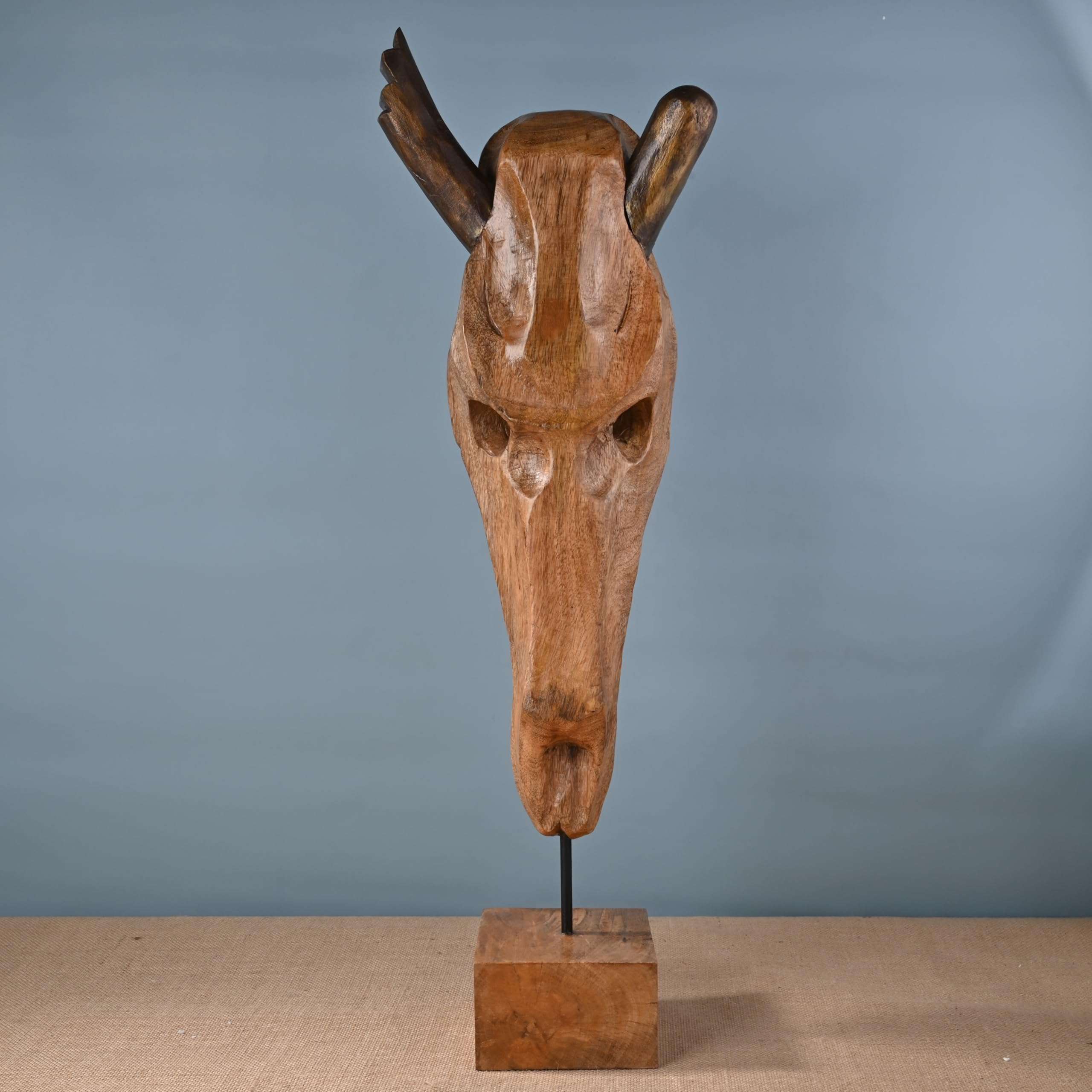 Exotic Wooden Glossy Finish Hand Crafted Wall Mount Table Stand Animal Skull with Horn Accent Home D�cor, 30 cm Sculpture Figurine (Diablo Skull) 4