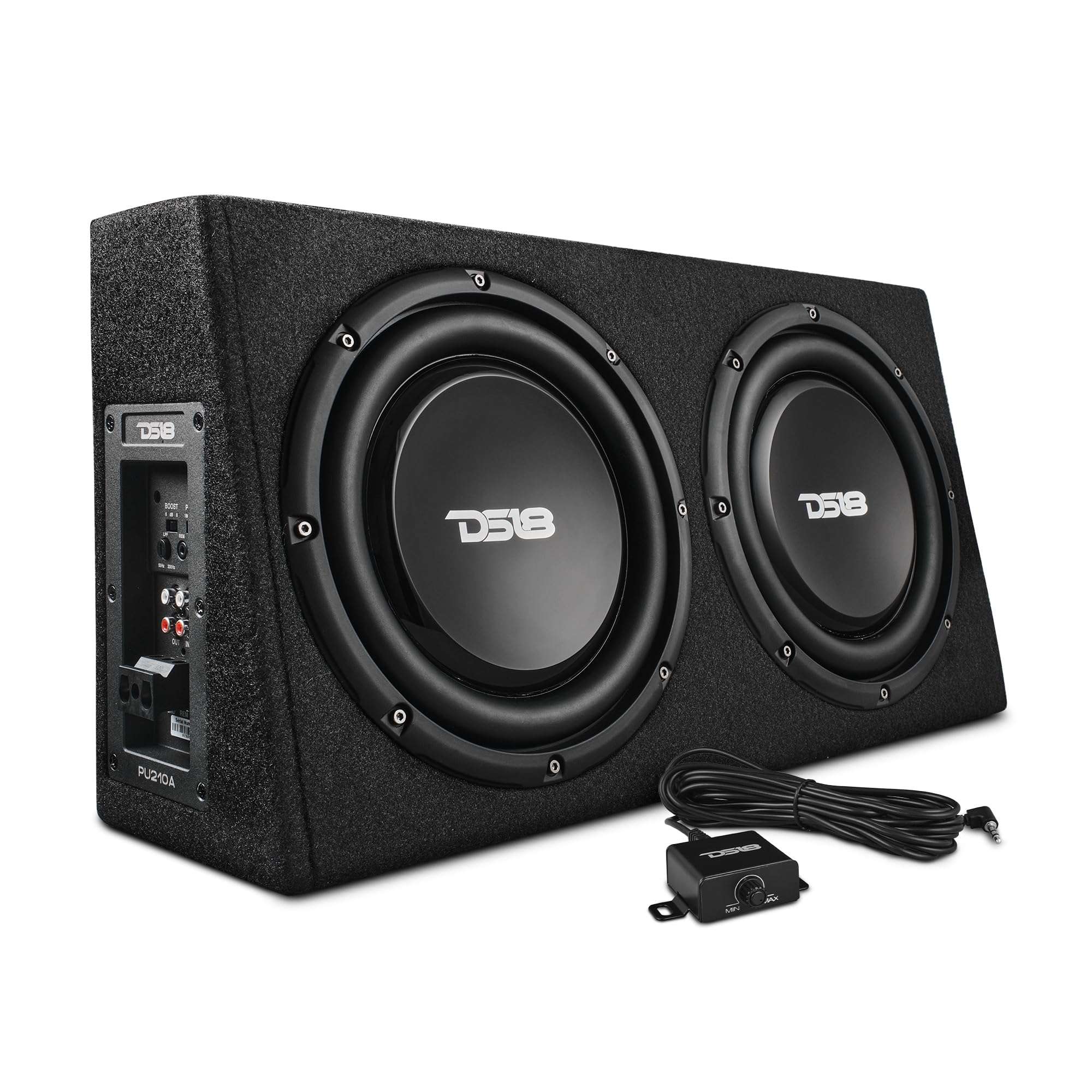 DS18 PU210A 10" Active Subwoofer Shallow Enclosure with 10" Passive Subwoofer for Pick-Up Trucks, Enclosure with Dual 10" Subwoofers 350 Watts Each, Designed for Tight Spaces, Great for Trucks 1