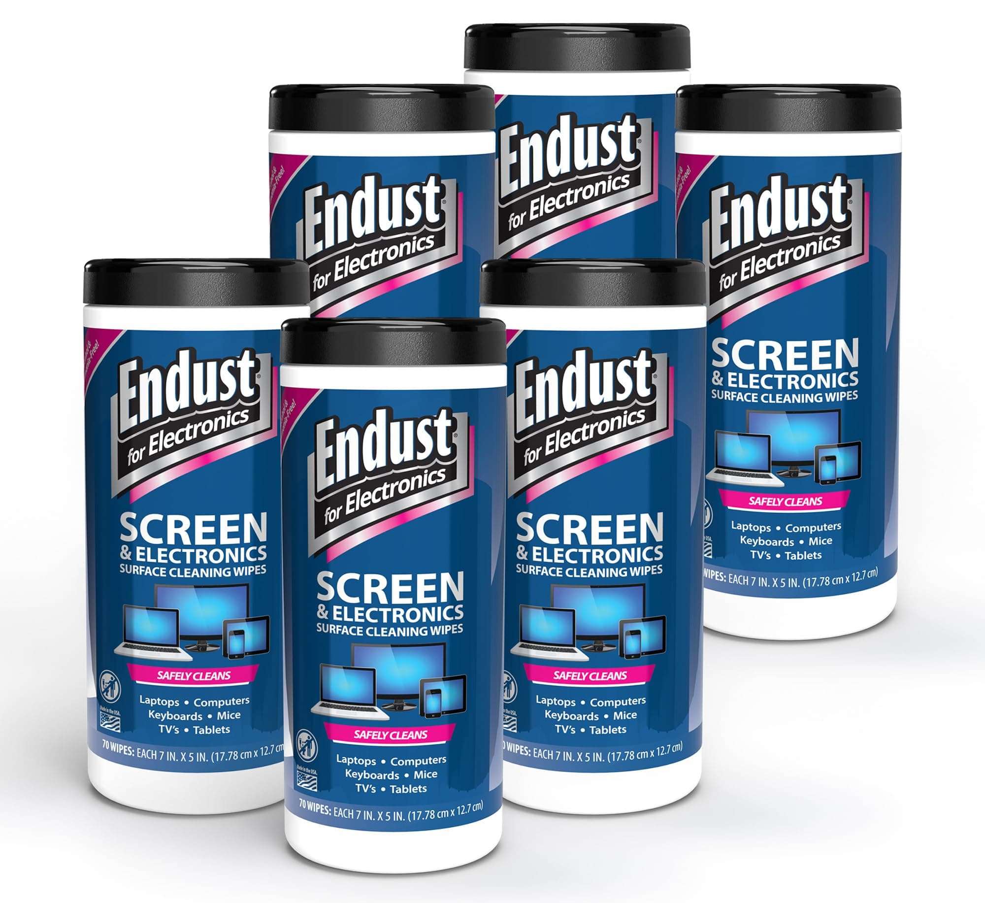 Endust For Electronics; Screen & Surface Cleaning Wipes, For TV, Phone, Computer Monitor, Laptop, Tablet, Pre-Moistened, Alcohol and Ammonia Free, 70 Count, 6 Pack (11506P6) 1