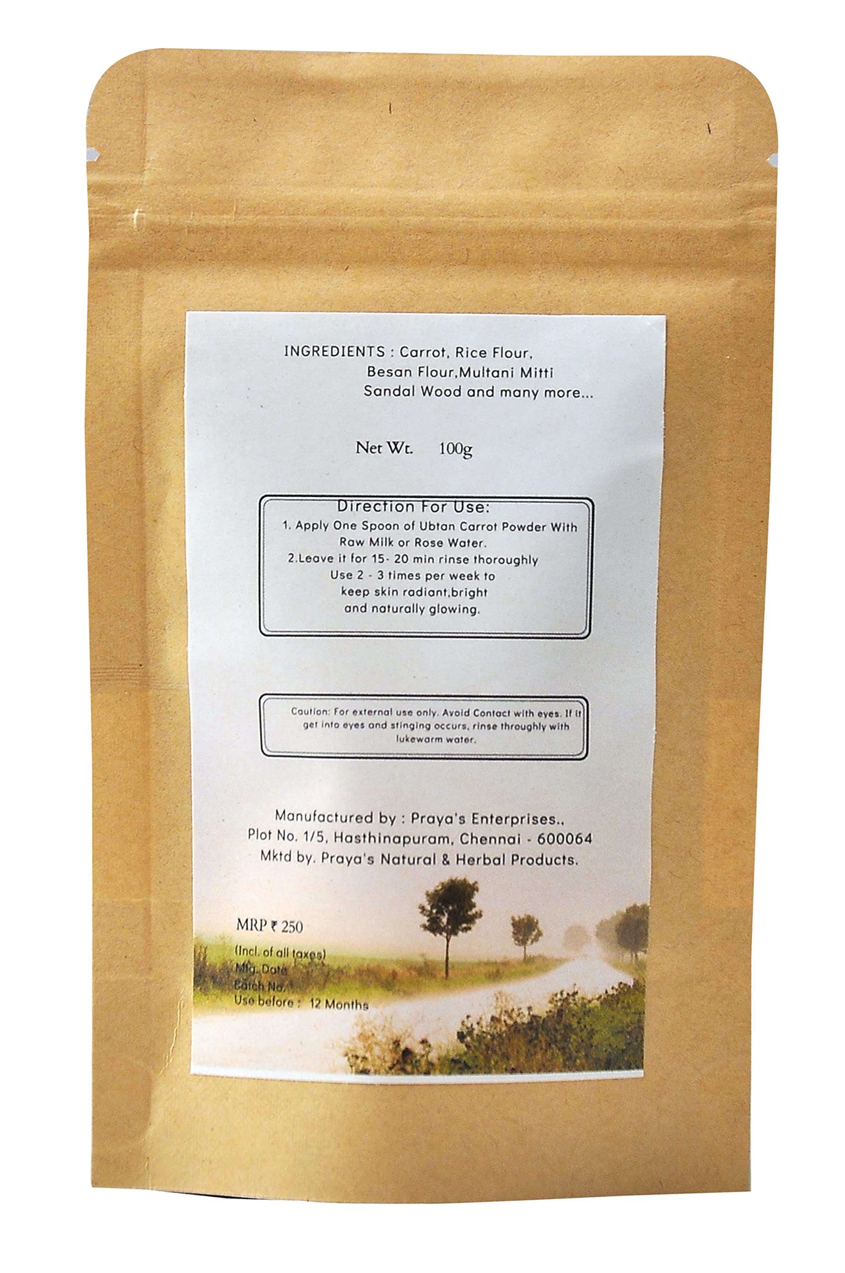 Praya’s Natural Carrot Ubtan Face Pack- Extract for Glowing & Brightening Skin Suitable for Normal to Oily - For Men and Women. 3