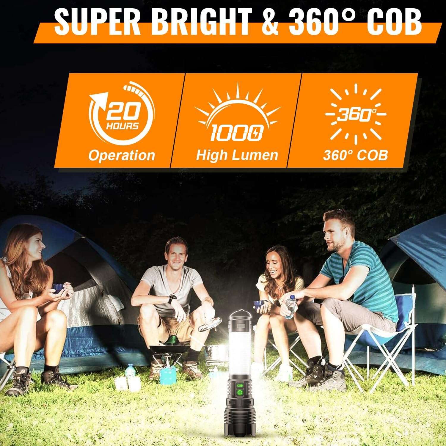 Hoxida Rechargeable Camping Lanterns Flashlight High Lumens- 2000 Meters Long Beam Super Bright LED Flashlight, Waterproof Camping Tent Lights 5 Modes, Zoomable Camp Flashlight Lantern 2pcs 3