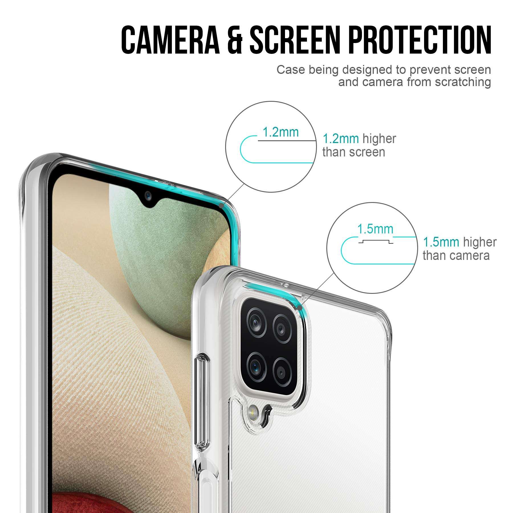 Customized Case for Samsung Galaxy A12 Soft TPU Rubber &PC Anti Yellowing, Anti Scratch Lithe Shockproof Rubber Bumper Case 6.5'' Released 2020 with Screen Protector(Crystal) 6