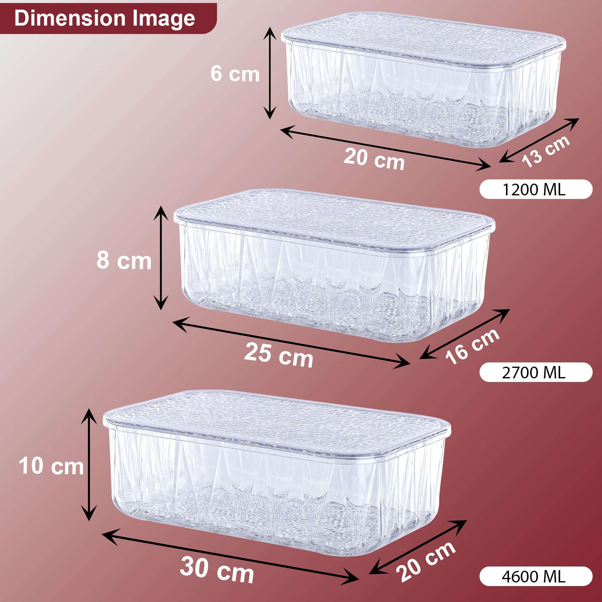 Kuber Industries 3 Pcs Acrylic 1200-2700-4600 ml Kitchen Food Storage Container for Home with Lid | Freeze Organizer Items and Storage Organizer Box for Snacks and Dry Fruits | Transparent 4