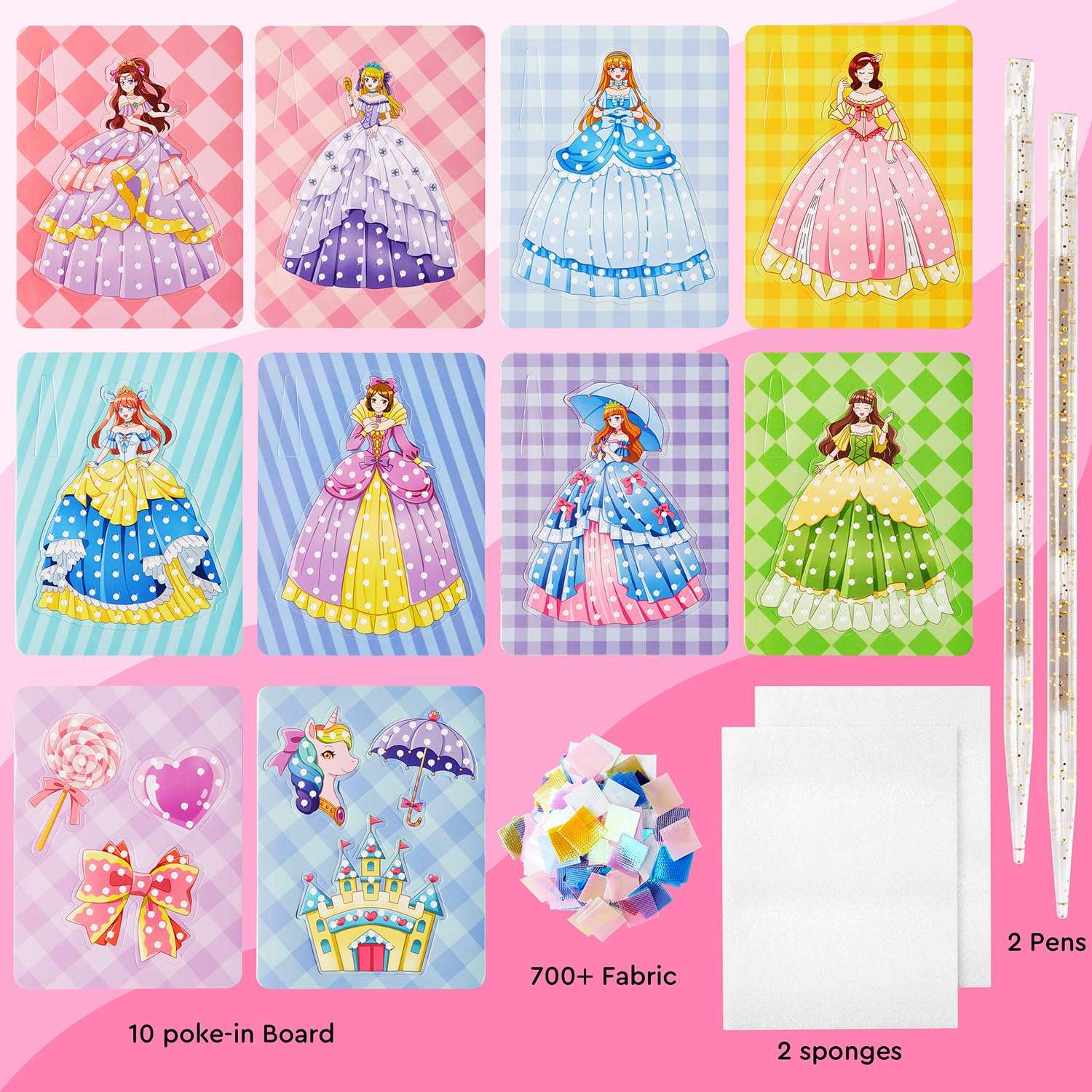 SWAKER Poke in Art, 8 Pcs Magical Princesses & 6 Pcs Accessories, Crafts for Kids Ages 5-10 Girl Gifts, Pretty Princess Game Toys for Girl, 5 6 7 8 9 Years Old Girls Birthday 4