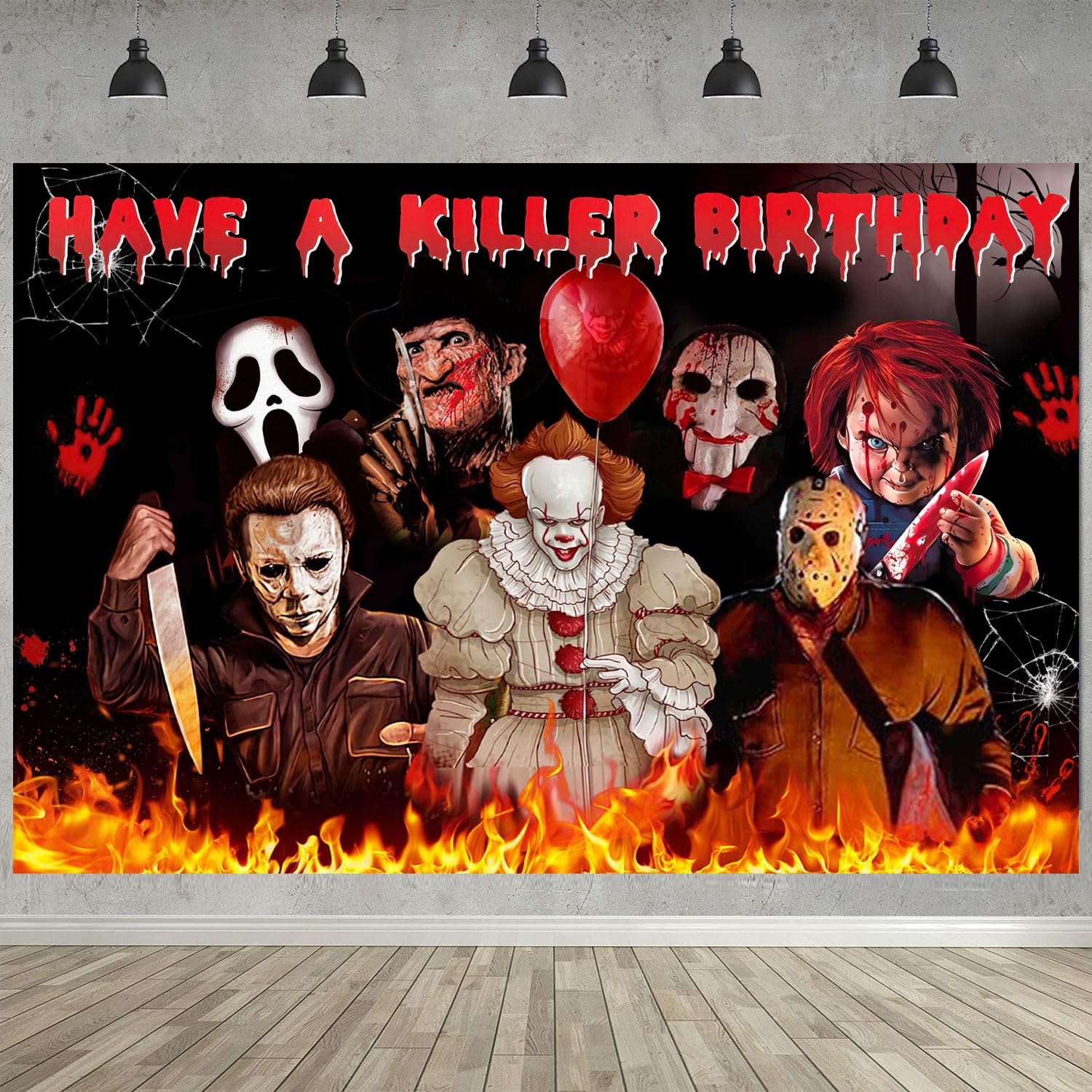 Have a Killer Birthday Party Decoration,Horror Movie Party Photo Background 5 x 3 FT and 18 Pcs Balloon,Halloween Merch Party Backdrop Supplies 4