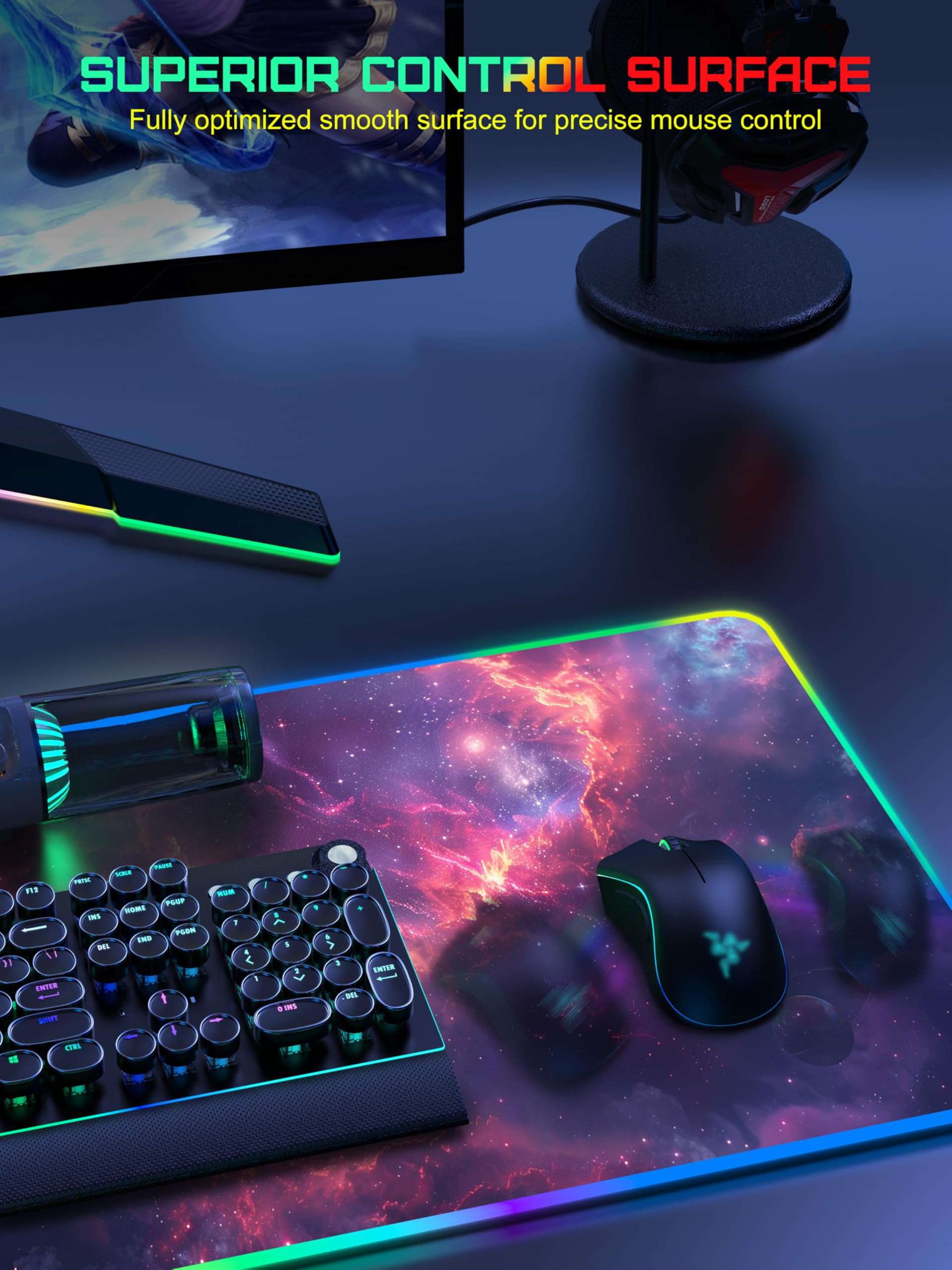 TopMade Wireless Charging Mouse Pad, RGB Gaming Mousepad Home Office Desk Pad, 31.5” x 15.8” Large Desk Mat, Waterproof Keyboard Pad, Galaxy Nebula (Includes 20W PD Power Adapter & 6.56ft Woven Cable) 6