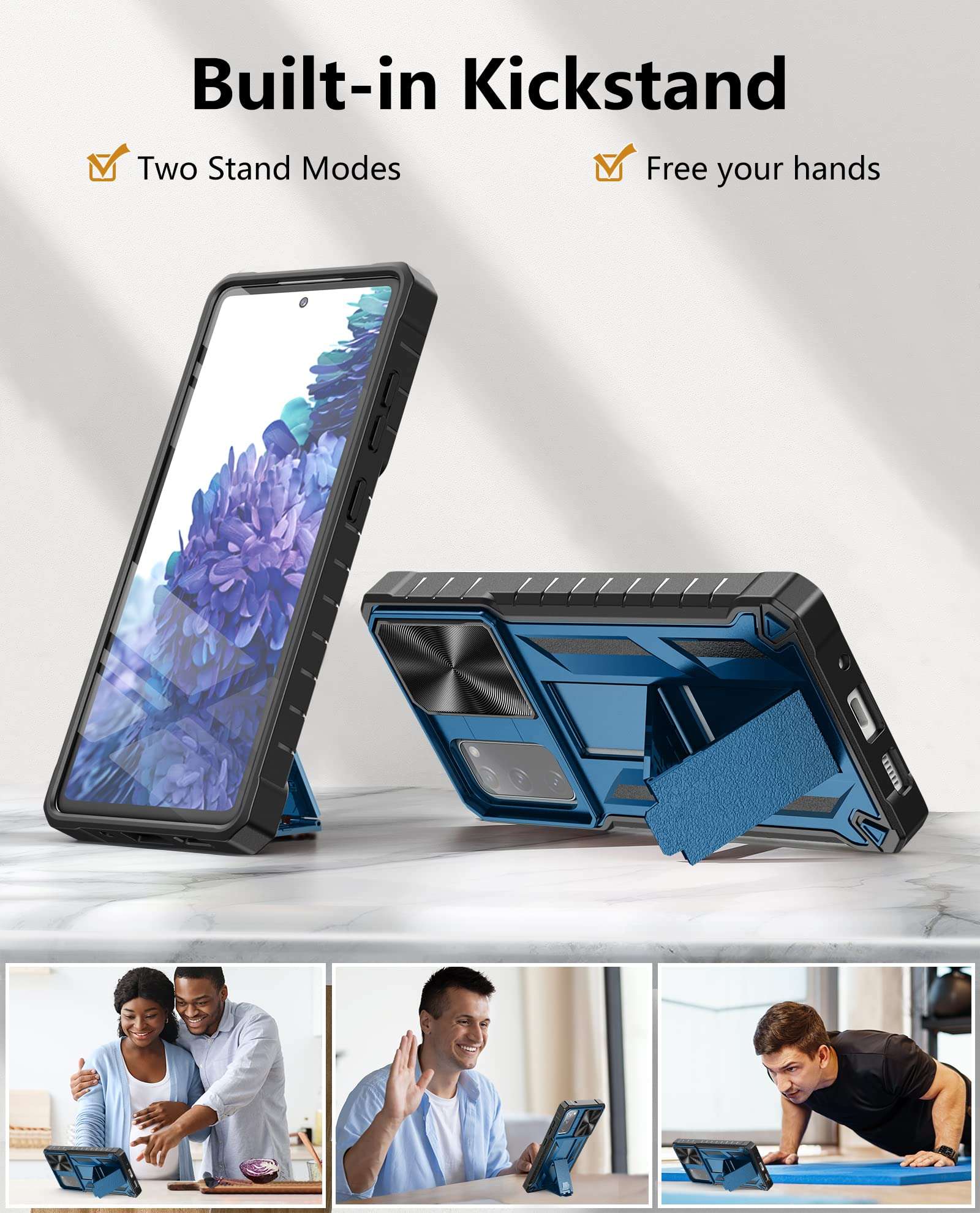 WTYOO for Samsung Galaxy S20-FE Case: Military Grade Drop Proof Protection 5G Mobile Phone Cover with Kickstand | Matte Textured Rugged Shockproof TPU Protective - Blue 4