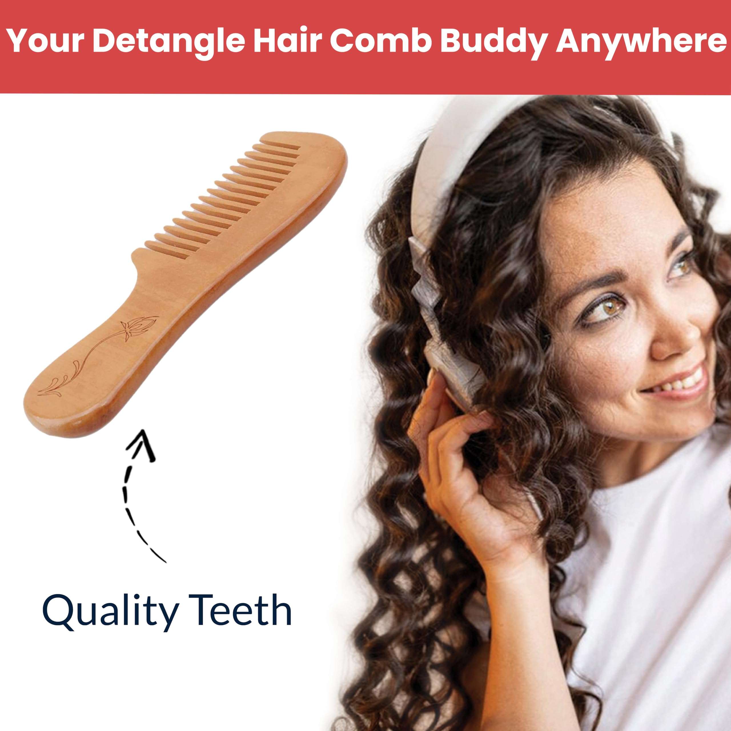 TEMPERIA (1 pcs) Kachi Neem Wooden Comb for Women & Men Hair - Wide Tooth Comb for Tangle Free Curls, Healthy Scalp, Hair Growth, Hairfall & Dandruff Control - Premium & Ergonomic Design (MN02) 4